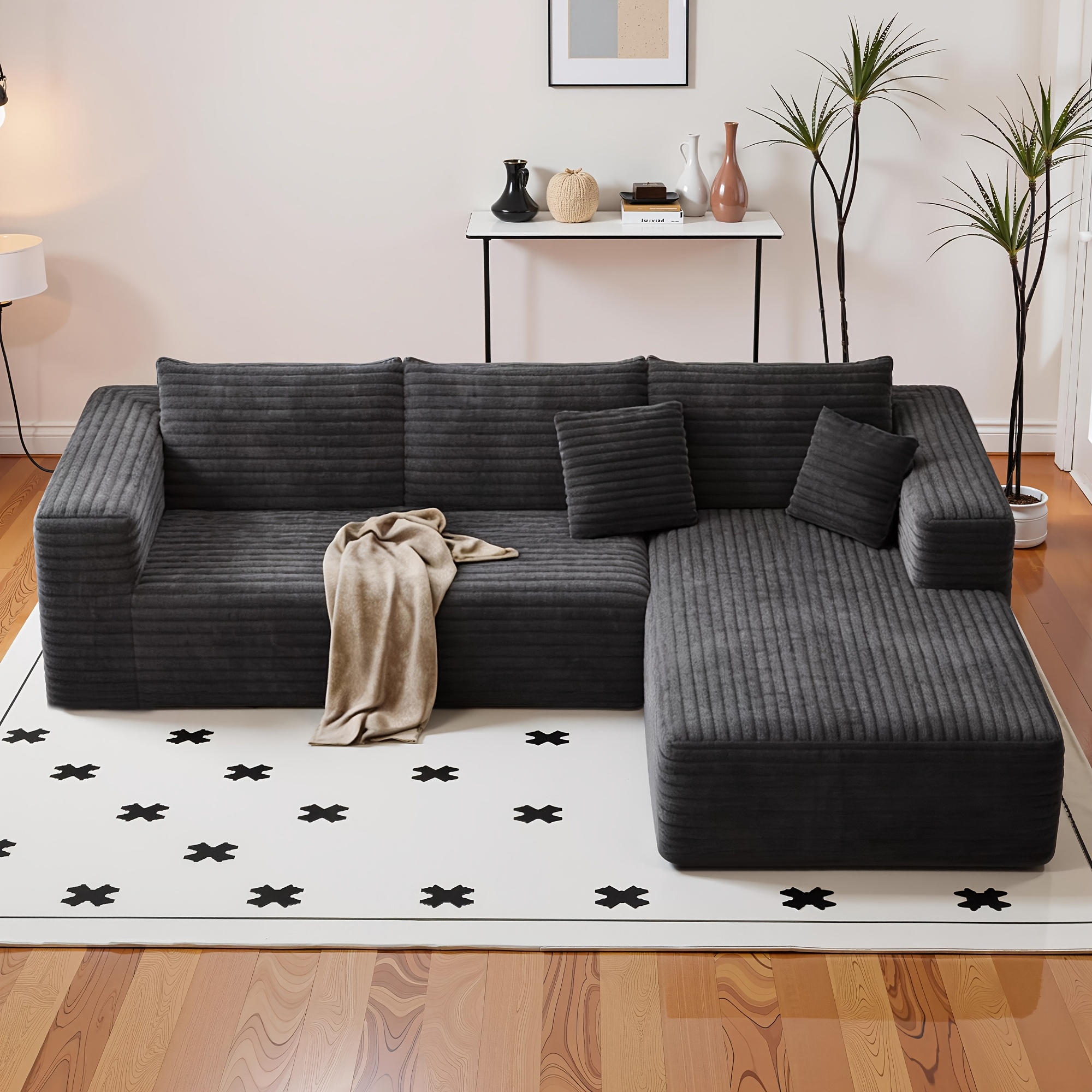 108inch Cloud Cushion Sofa Bed, L-shaped frameless design, deepened seat, no assembly required, simple modular sofa for living room, bedroom, apartment, leisure sofa