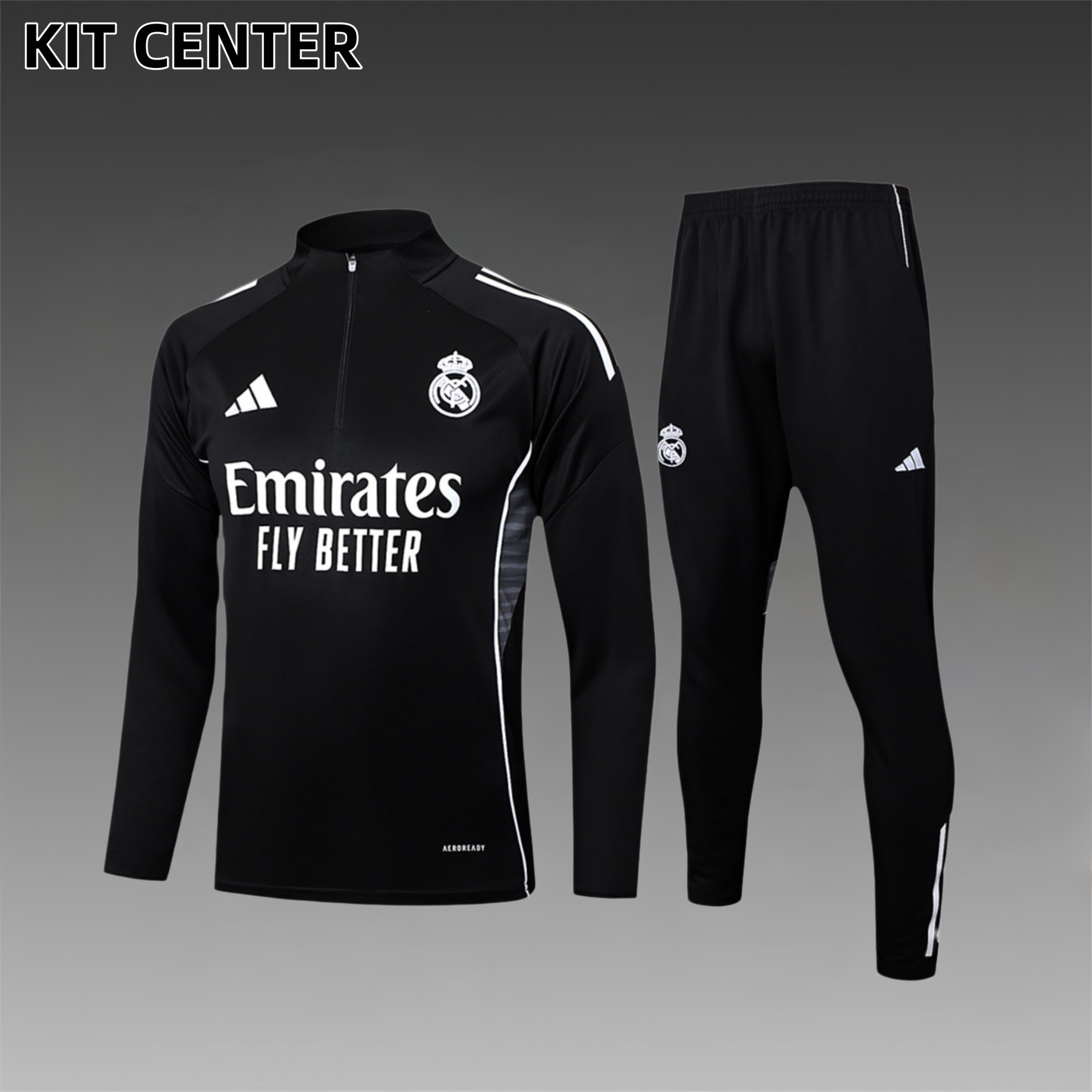 2024/2025 Real Madrid Black Adult Half Zip Training Kit (Adult Kit)