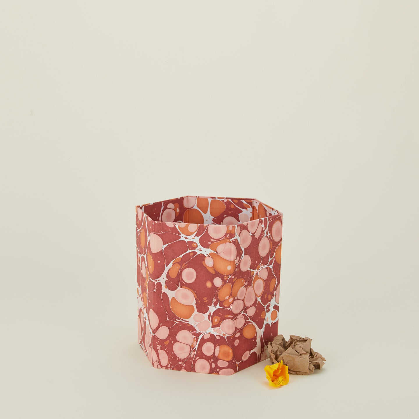 Marbleized Hexagon Wastebasket - Warm Marble
