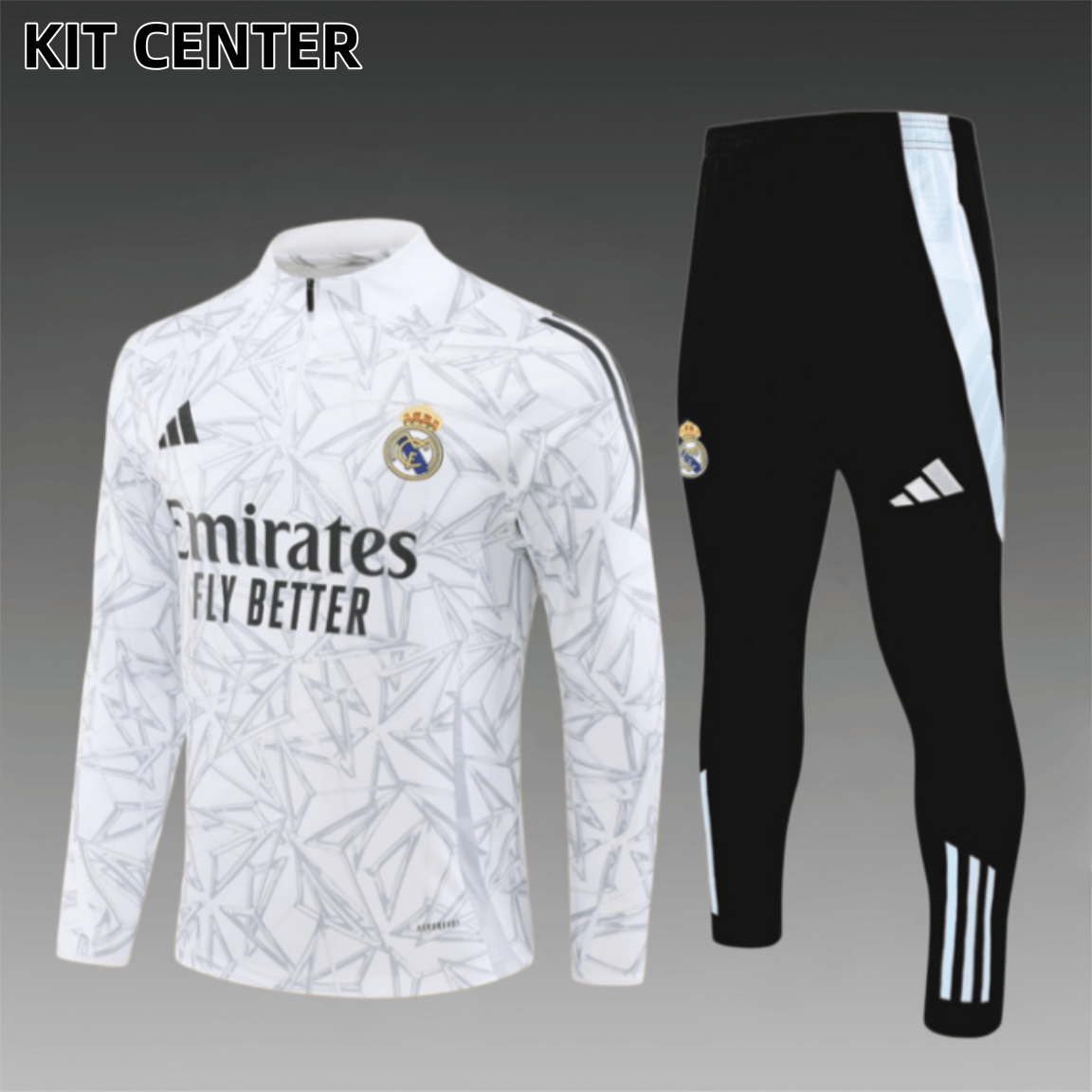 24/25 Real Madrid off-white gray Half Zip Training Kit (Adult Kids Kit)