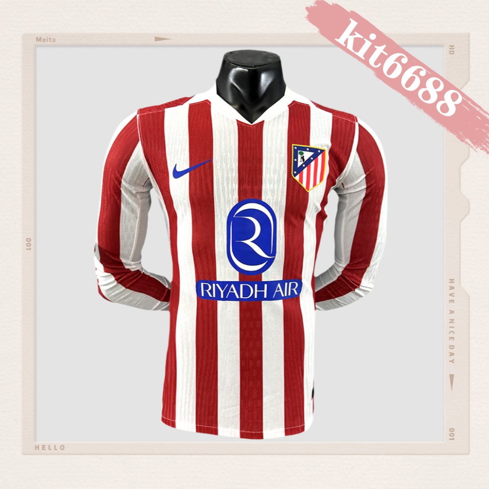 2025/2026 Atletico Madrid Home Long Sleeved Football Shirt (Player Edition)