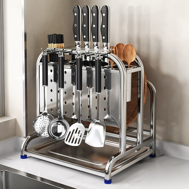 304 Stainless Steel Kitchen Knife Rack Storage Rack Pot Lid Chopping Board Draining Knife and Cutting Board Storage Rack Kitchen Knife Rack