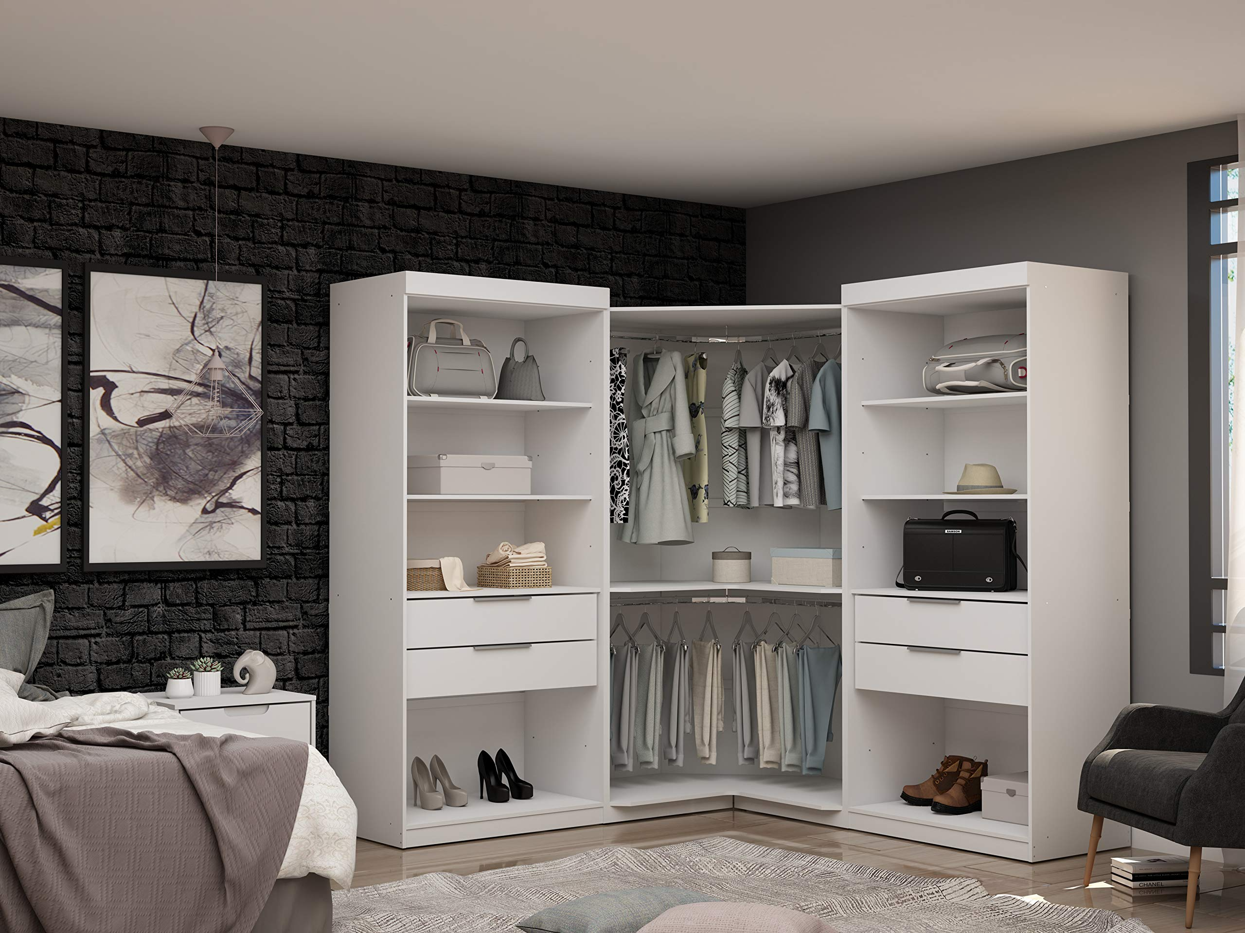 Mulberry Modern Open 3 Sectional Wardrobe Corner Closet with 4 Drawers, Set of 3