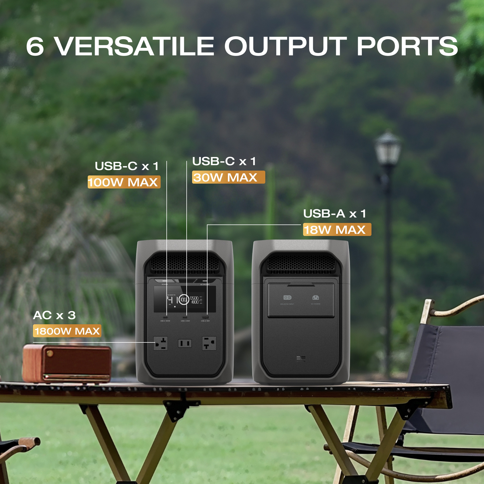 EcoFlow DELTA 3 Classic Black 1000W Power Bank, 1024Wh LiFePO4 battery with a 10-year lifespan, 100% charge in 60 minutes, 1800W AC output power, used as a solar power bank for home backup power or for outdoor camping and RV use