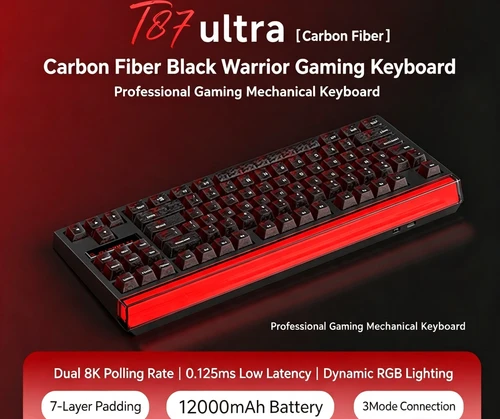 T87 87 Keys 3-Mode Hot-swappable Mechanical Gaming Keyboard, Bluetooth5.3 / 2.4G / Wired, 12000mAh Battery, ARGB Crystal Transparent Keycaps, 8K Polling Rate Keyboard for PC Gamer