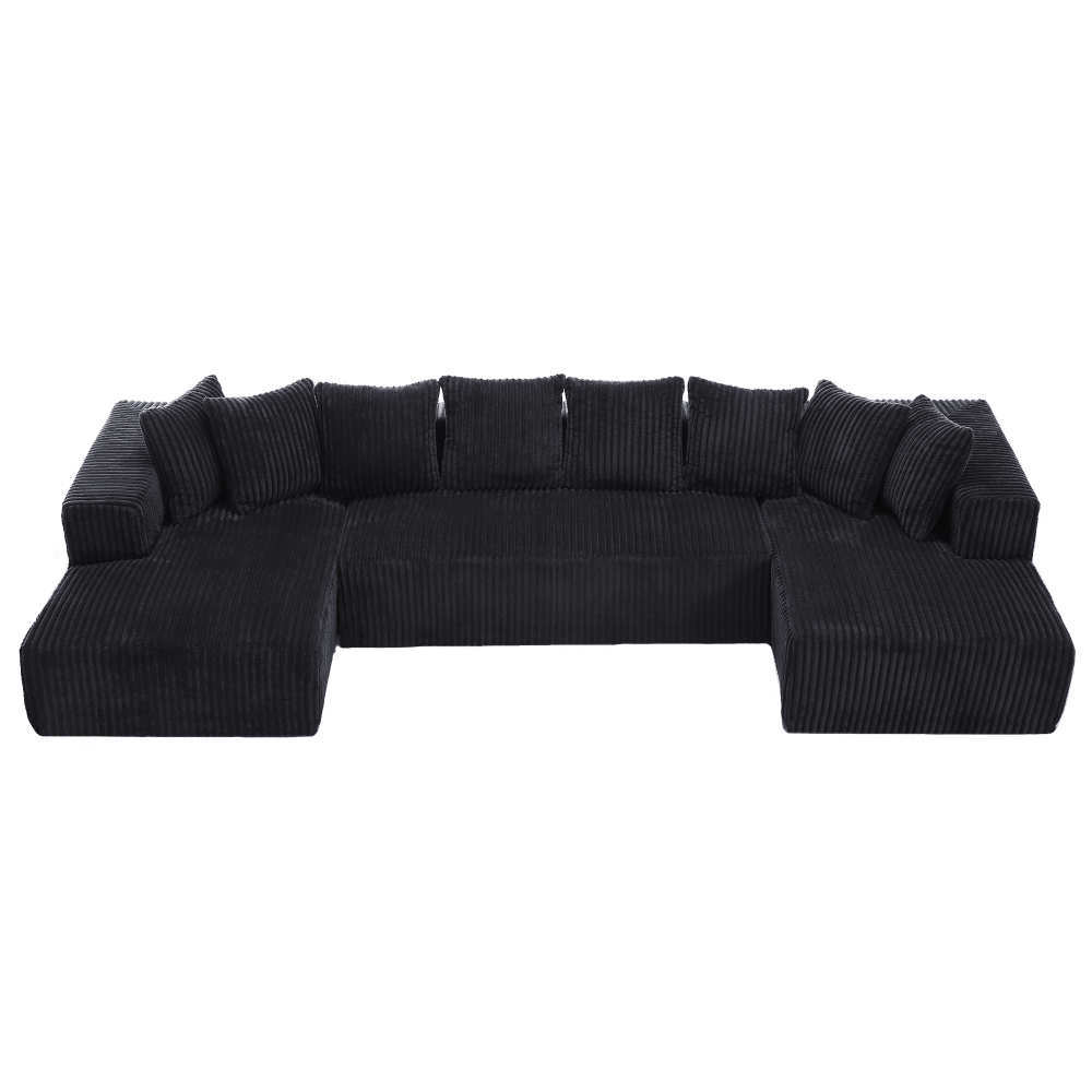 130inch Modular U-Shaped Sofa with Chaise Lounge - 4-Seater Reversible L-Shaped Sofa, Striped Corduroy Fabric (Black), No Assembly Required, Configurable Layout, Suitable for Large Living Rooms and Bedrooms - Soft and Comfortable