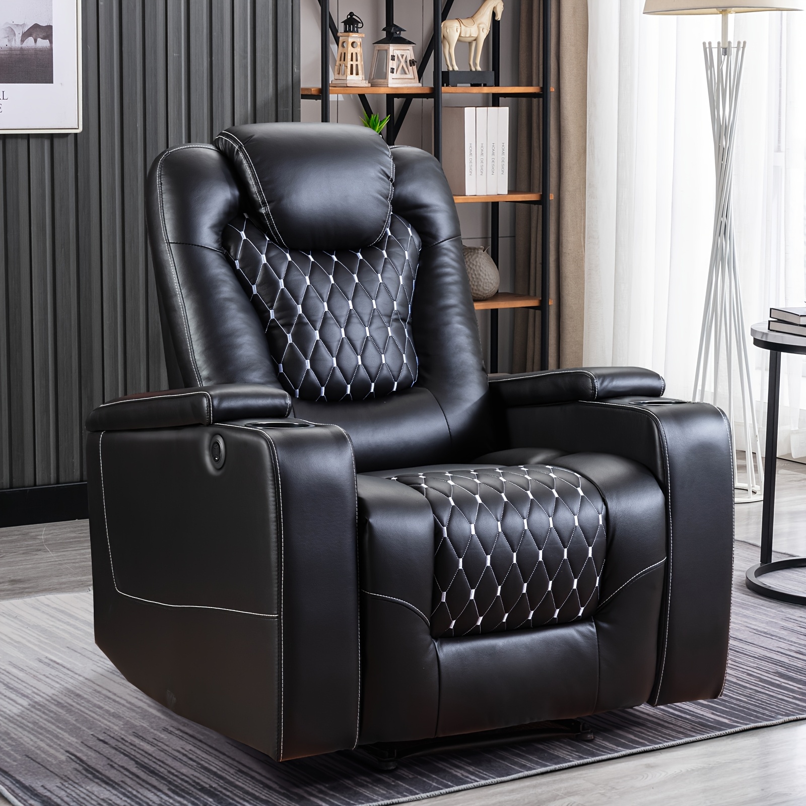 Electric recliner with USB port and cup holder – PU leather cinema seat, electric reclining sofa with hidden armrest storage, low-voltage (36V) operation, easy assembly for home cinema, metal frame