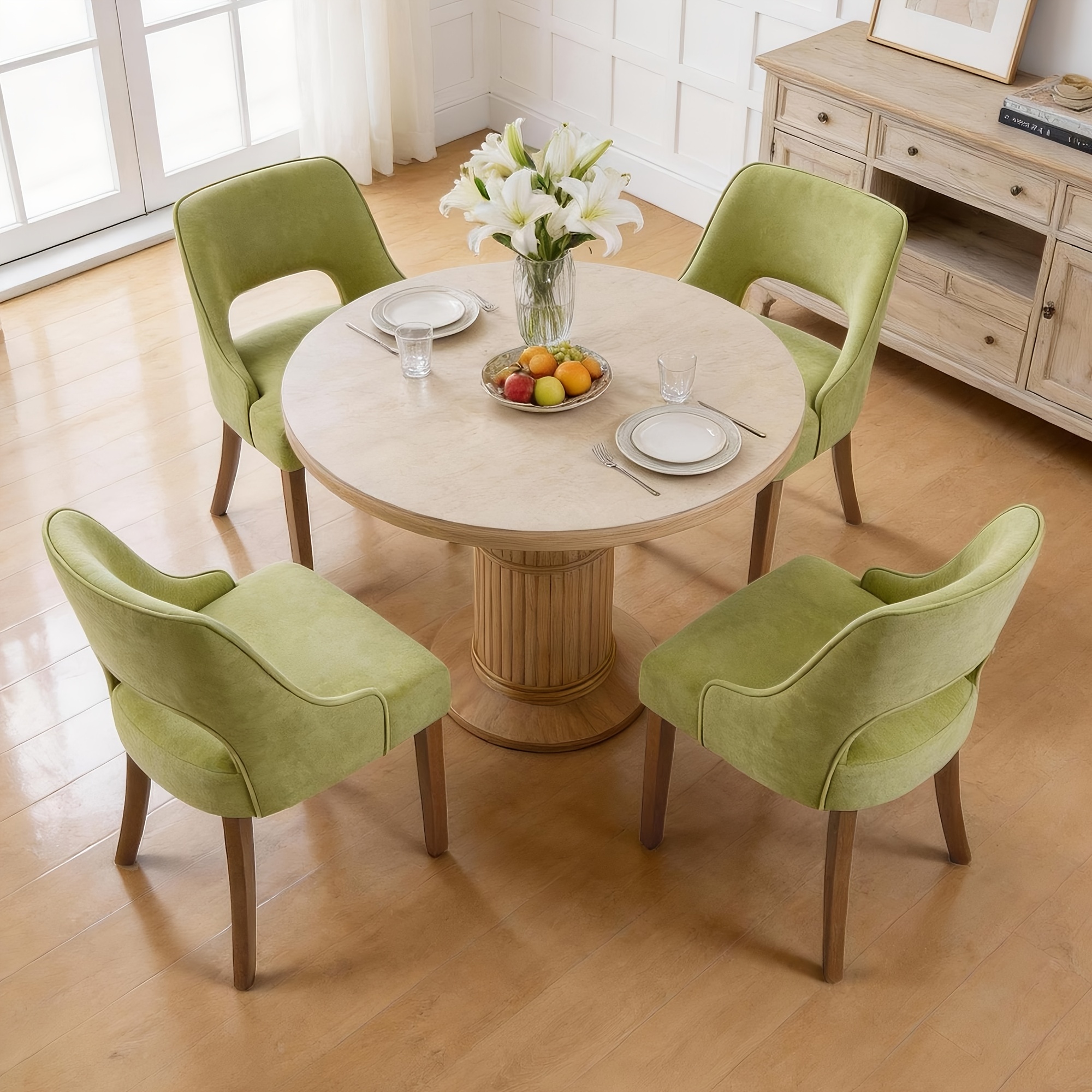 Modern fabric dining chair| Hardwood and metal frame, vintage style, chenille fabric, square shape