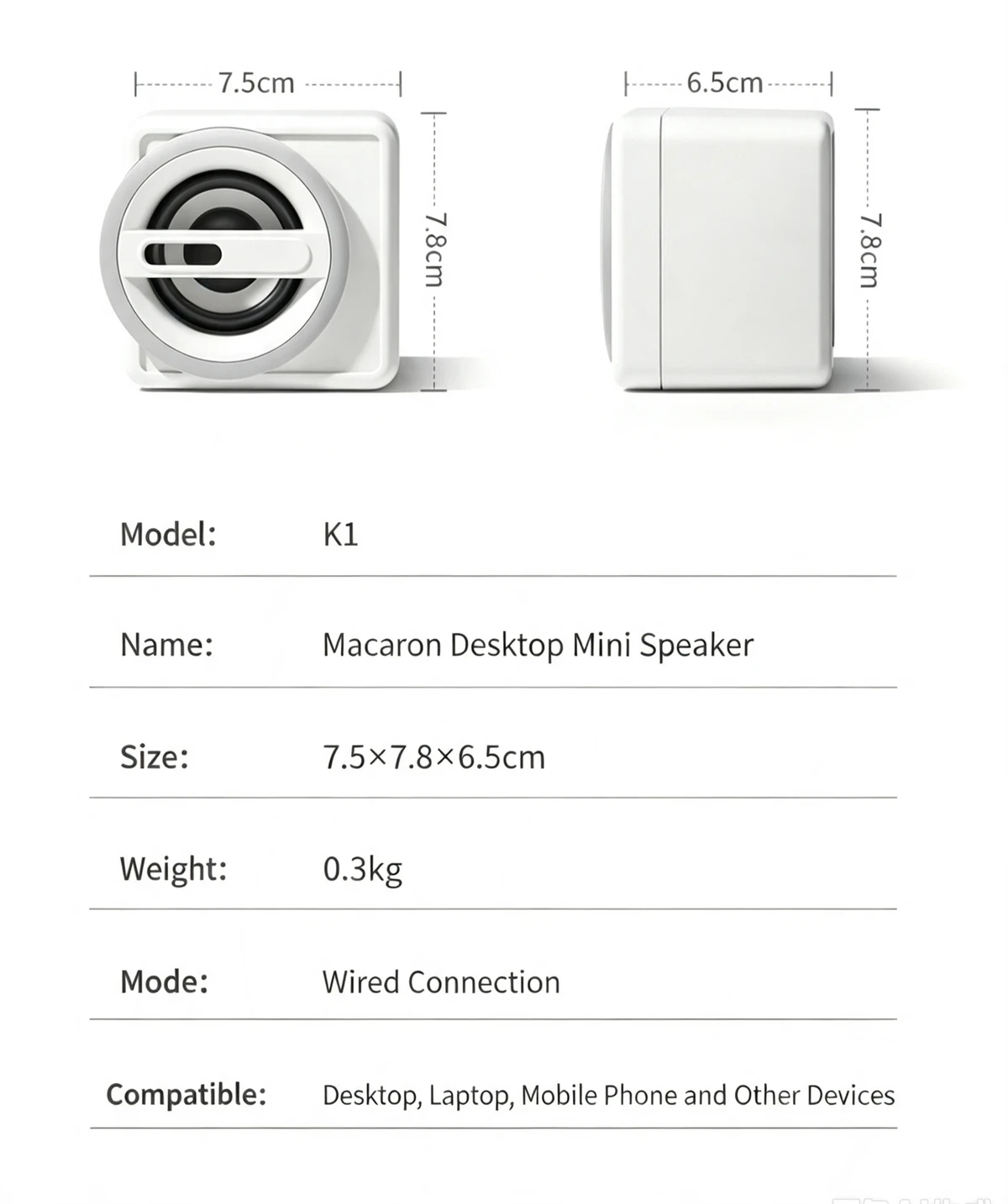 K1 Macaron Mini Wired Desktop Speaker, Stereo Bass, Optional RGB Breathing Light, USB 3.5mm Plug and Play Speaker for PC Laptop Phone