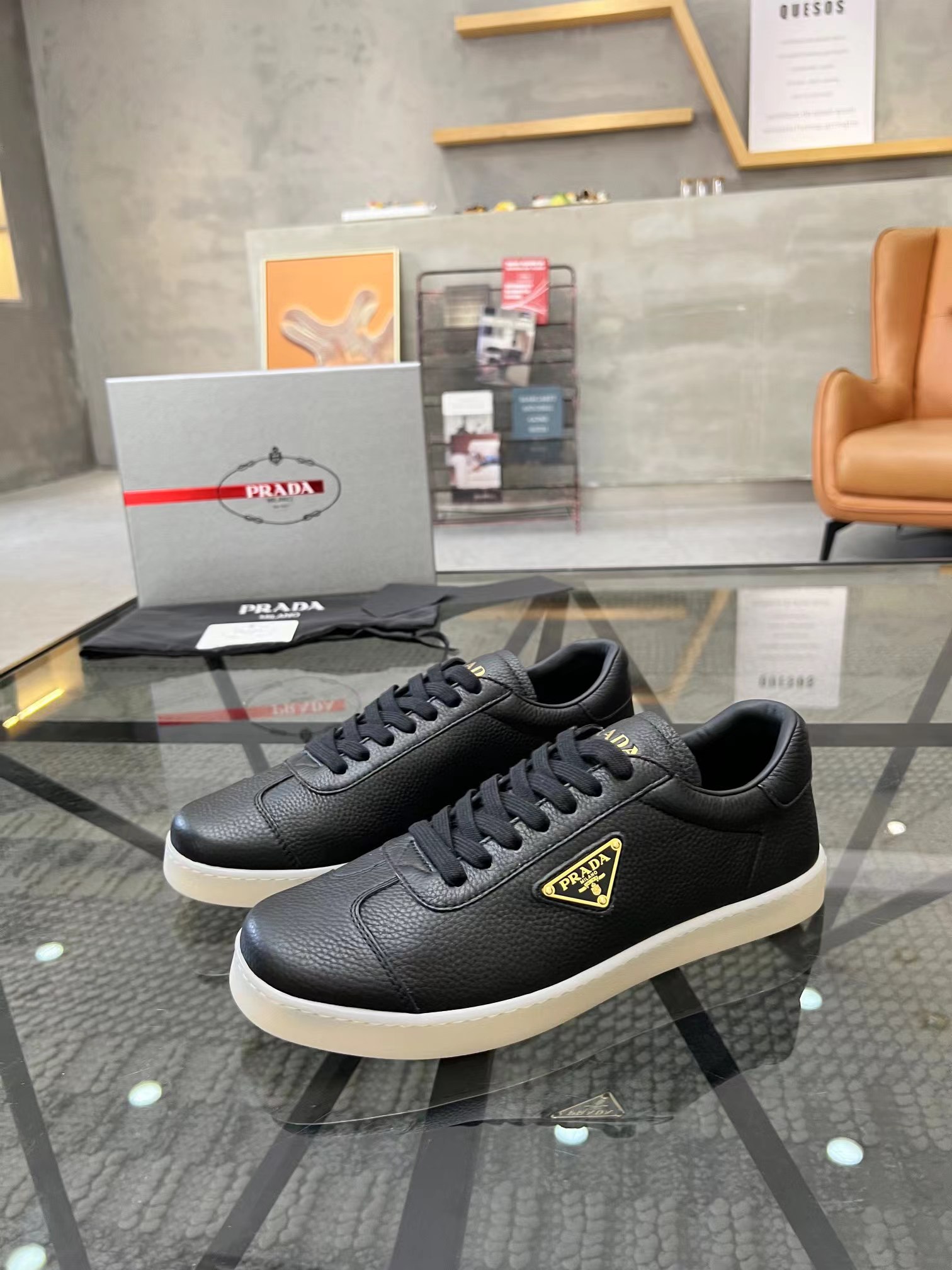Prada Downtown Leather Sneakers