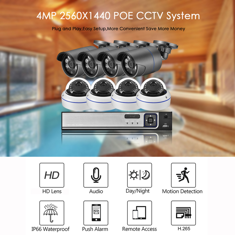 Gadinan H.265+ Face Detection 4MP POE NVR Kit Audio IP Camera Motion Detection Indoor Outdoor Waterproof Video Surveillance Set