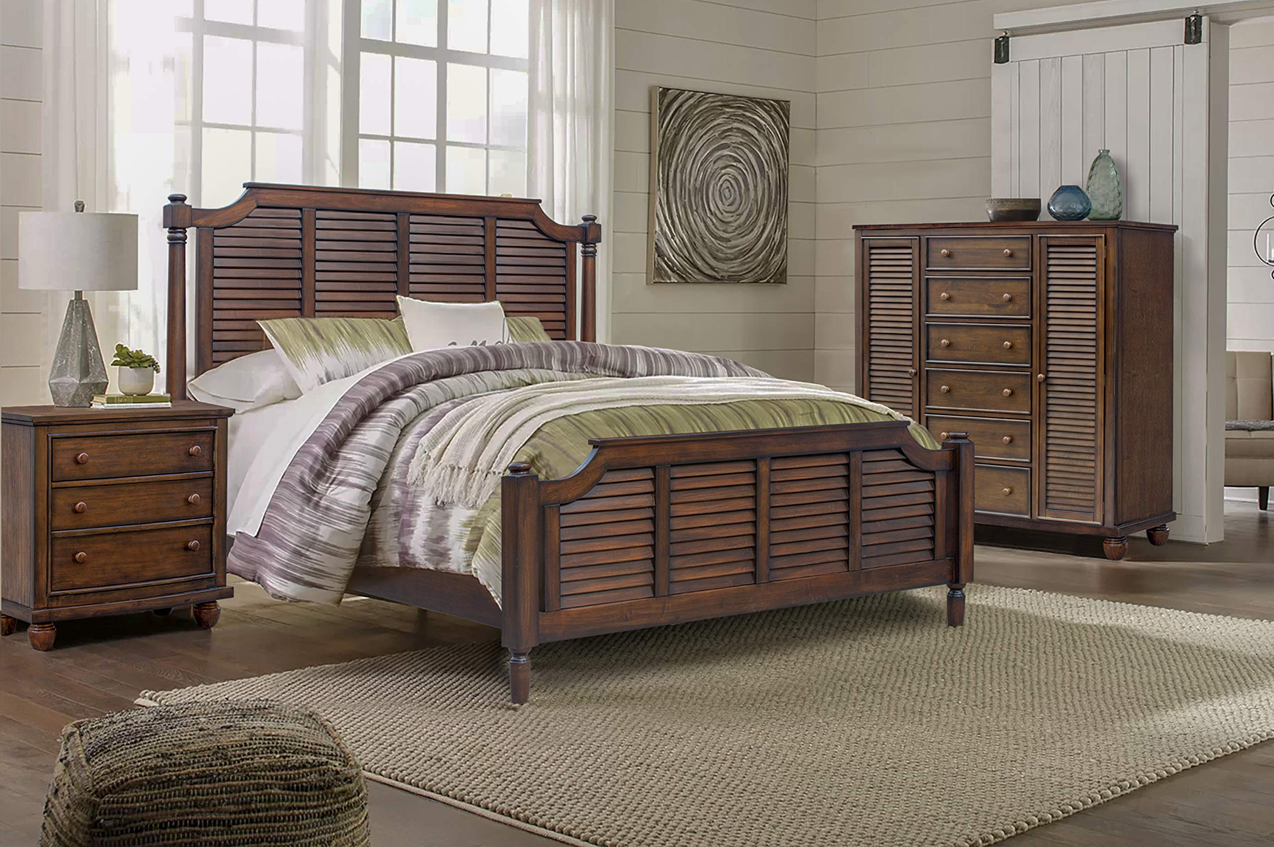 Bahama Shutter Wood Armoire, Tropical walnut