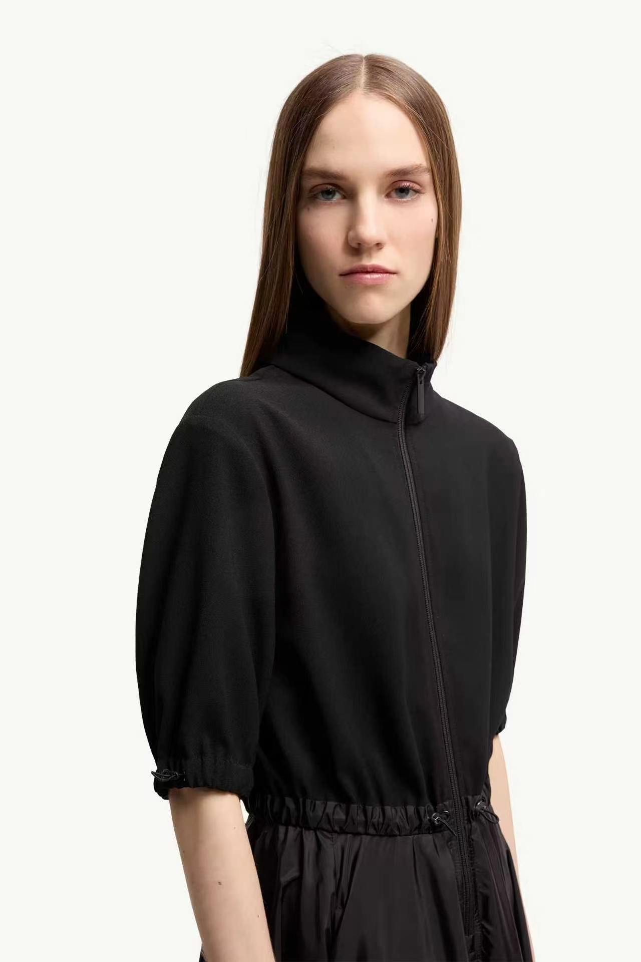 Moncler 2026 Summer Autumn Women's Dress Polyester Stand Collar 1/2 Sleeve Zipper Casual Long Slim Woman's Dresses MKDFWD26001
