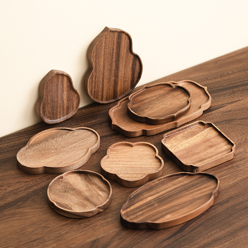 Walnut Solid Wood Tray for Dry Tea, Outdoor Chinese-Style Tea Tray, Small Tea Table, Teapot Holder Tray, Tea Mat, Snack Tray