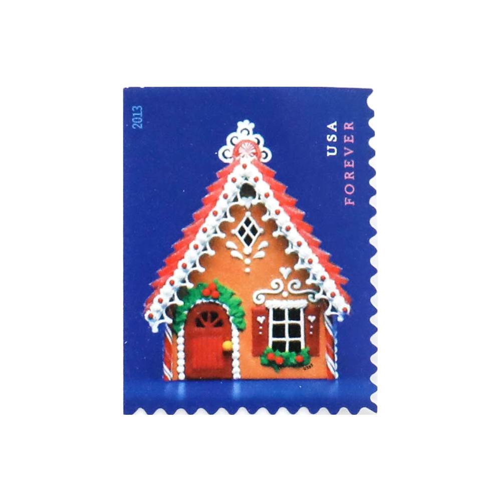 2013 First-Class Forever Stamp - Contemporary Christmas: Gingerbread House with Red Roof and Door 