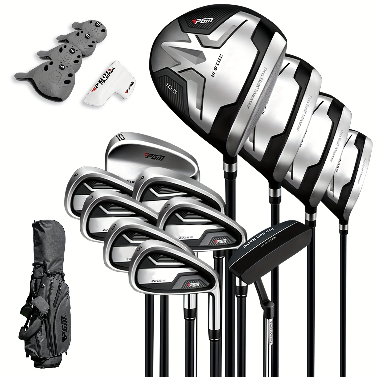 PGM Men's Complete Golf Club Set - 12 Pieces - 3 Wooden Clubs (#1,3,5），1 hybrid vehicle（#4H），6 pieces of iron clubs（#5,6,7,8,9，PW），1件沙子楔子（52°1 piece putter - golf stand bag - graphite shaft, perfect gift
