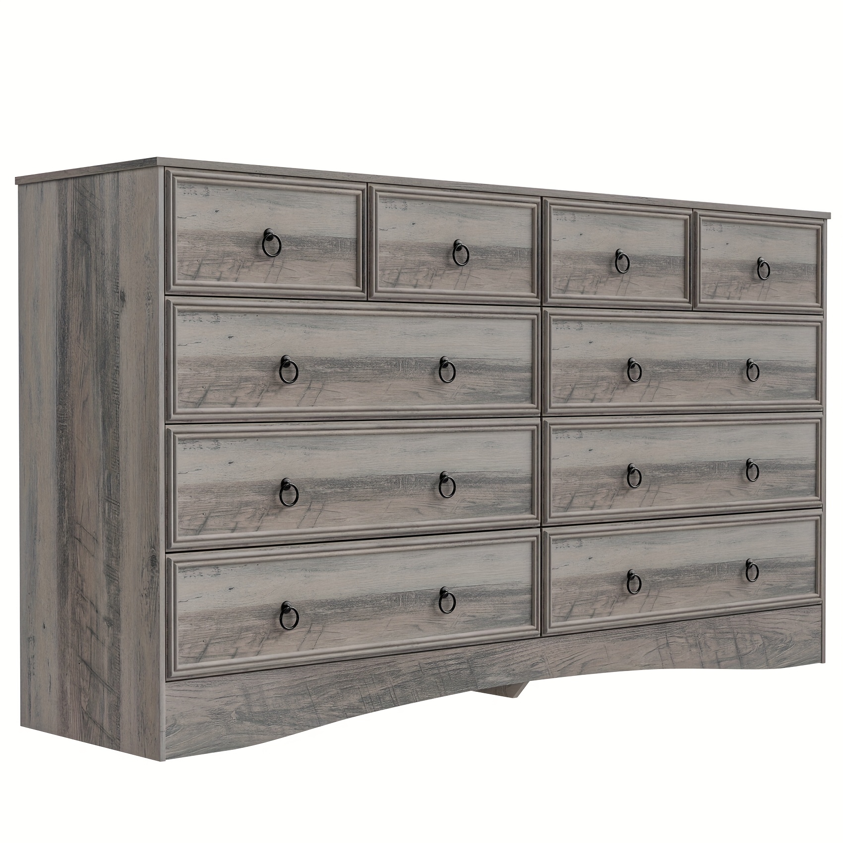 Bedroom gray/cherry wood dresser, 10-drawer dresser, modern large floor-standing storage cabinet with metal rails, vintage handle drawer cabinet, large-capacity vertical dresser, suitable for home and office
