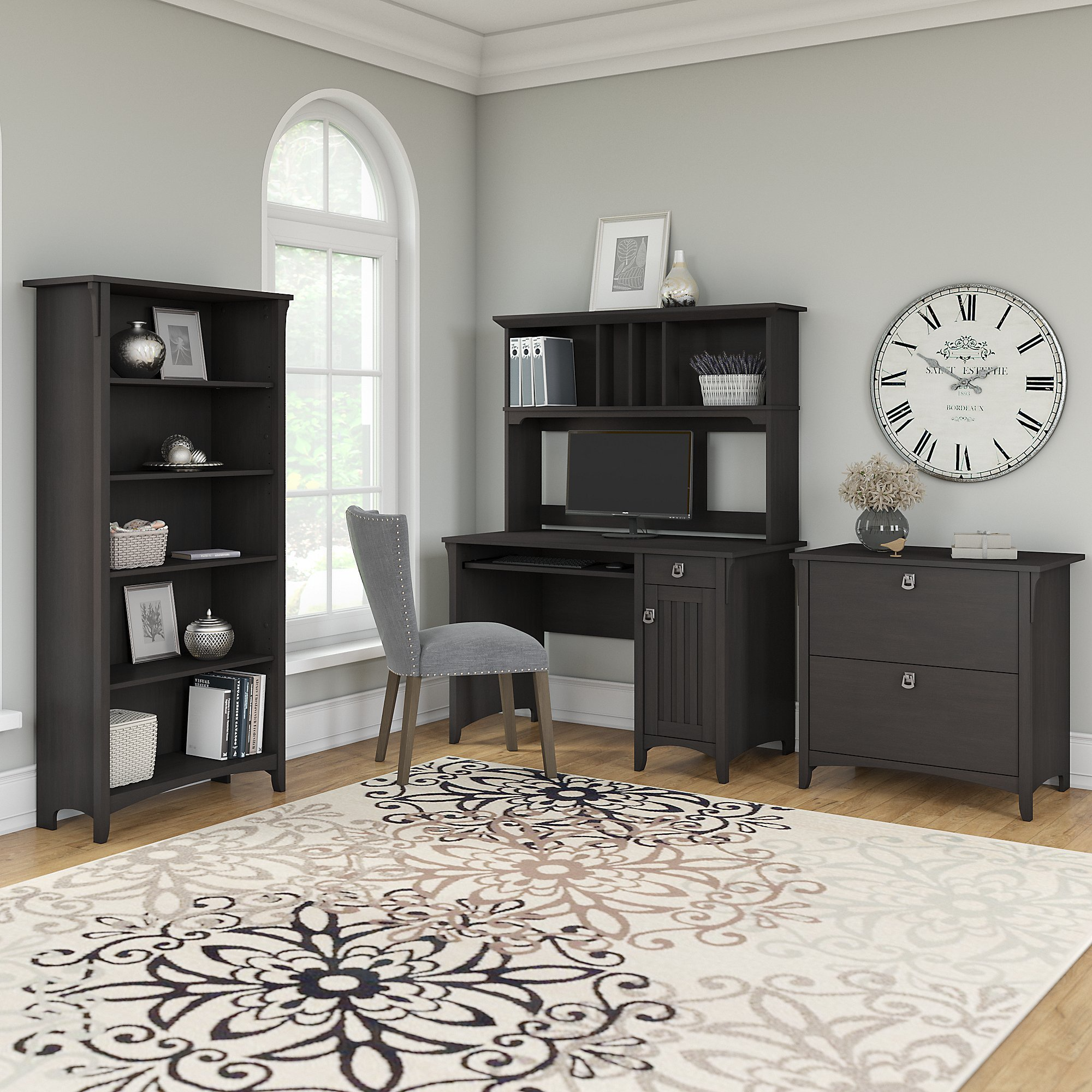 Bush Furniture Salinas Mission Desk with Hutch, Lateral File Cabinet and 5 Shelf Bookcase