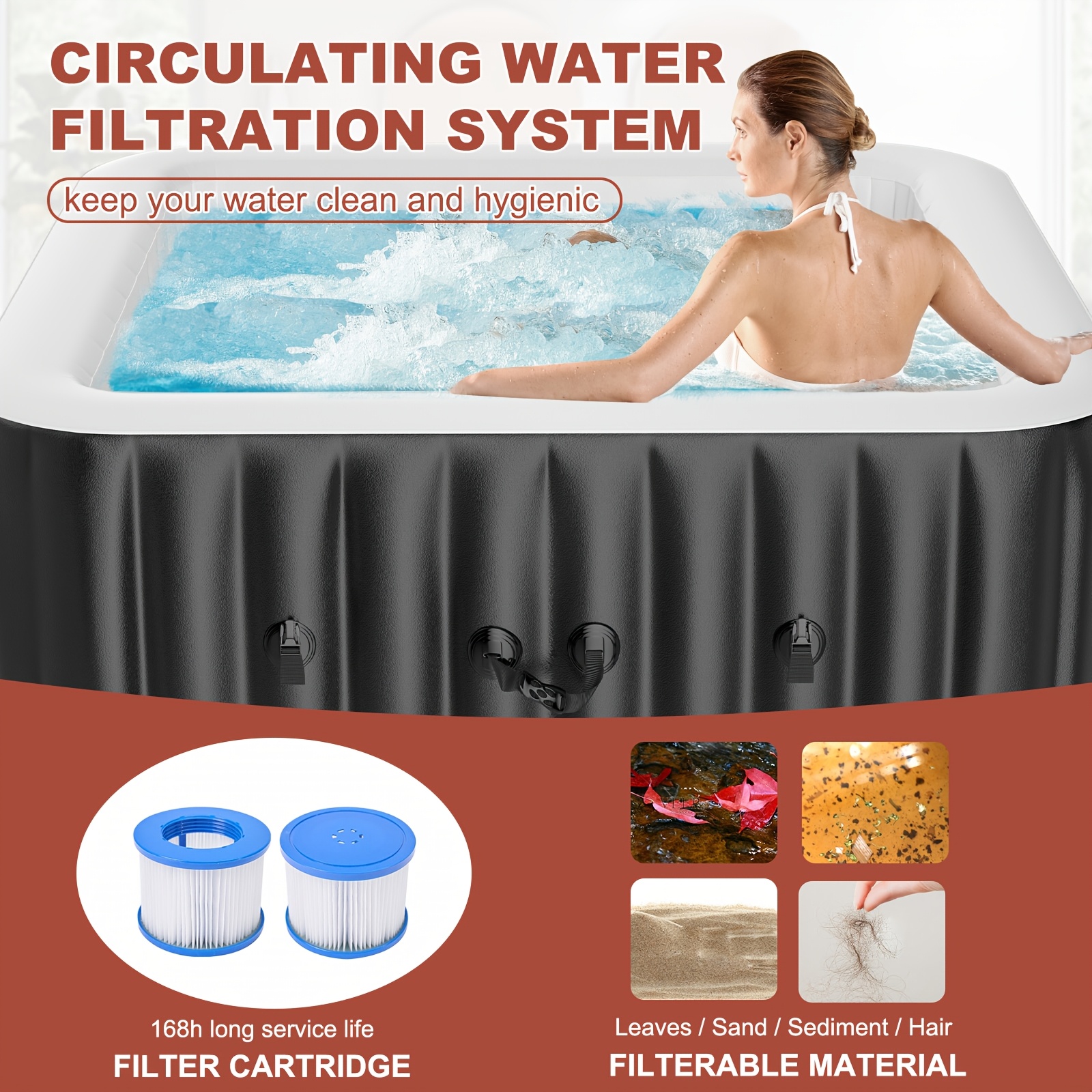 Square 6-person inflatable wave-making bathtub