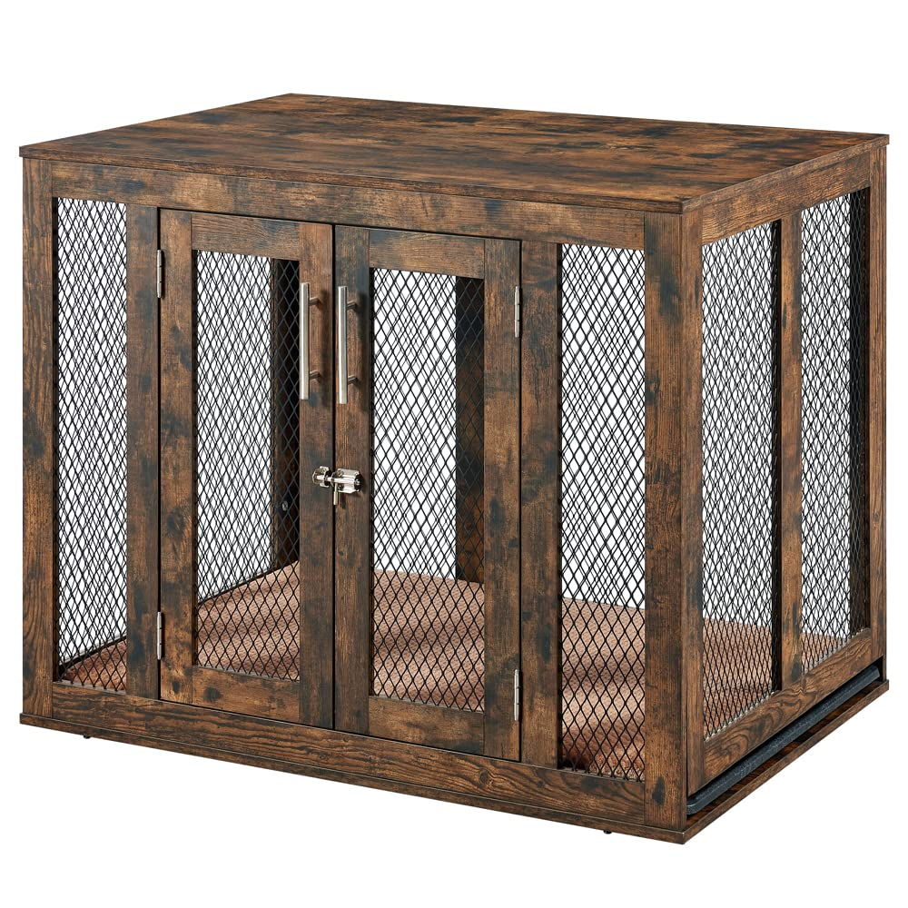 Furniture Style Dog Crate with Cushion & Tray, Mesh Dog Kennels, End Table Dog House
