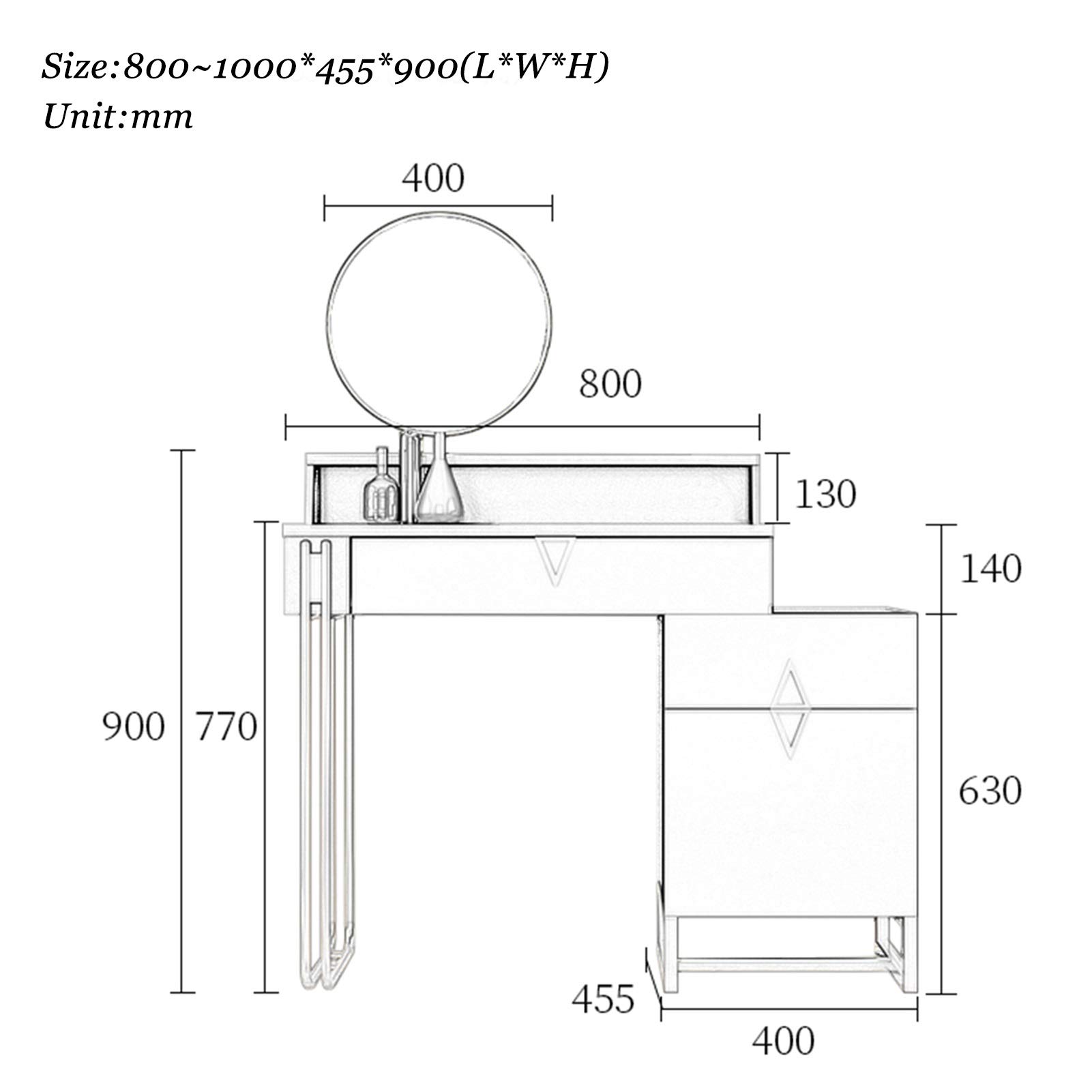 Dresser Modern Dressing Table Vanity Table Set with Sliding Mirror & Stool, Large Storage for Makeup