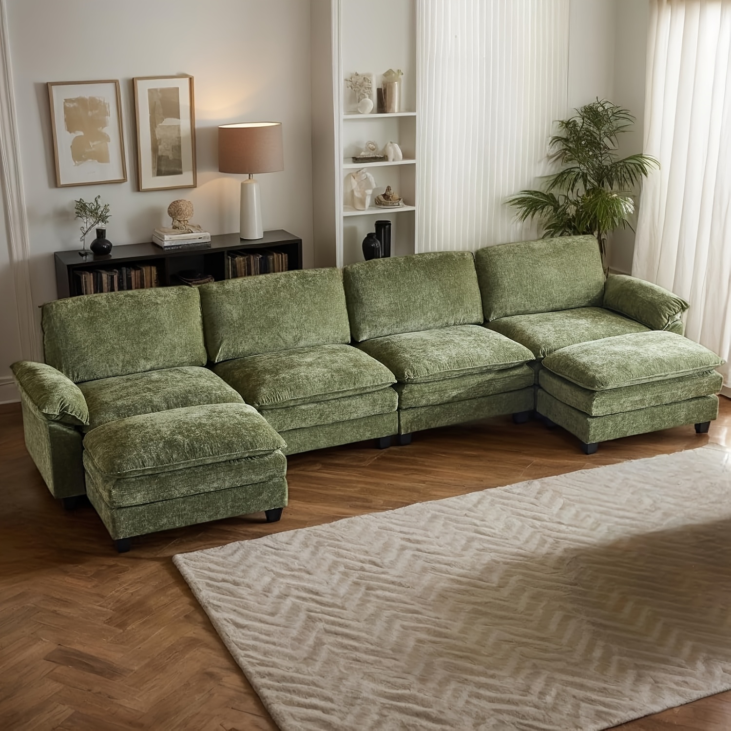 Double-layer modular sofa in chenille teddy velvet