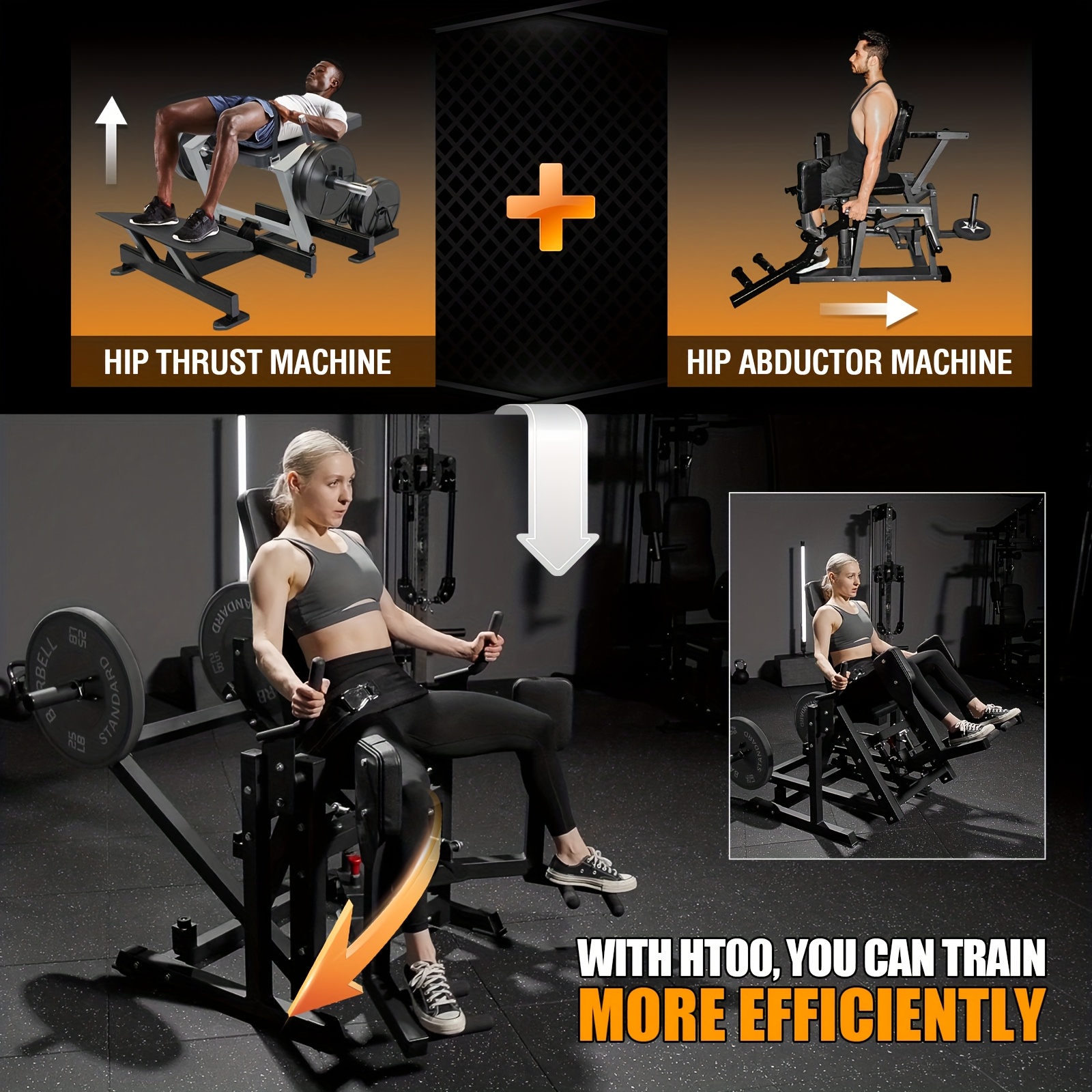 1 3D hip abductor| Features hip thrust function, adjustable incline, 2 starting positions, thickened thigh pad, 600LBS weight capacity, carbon steel material