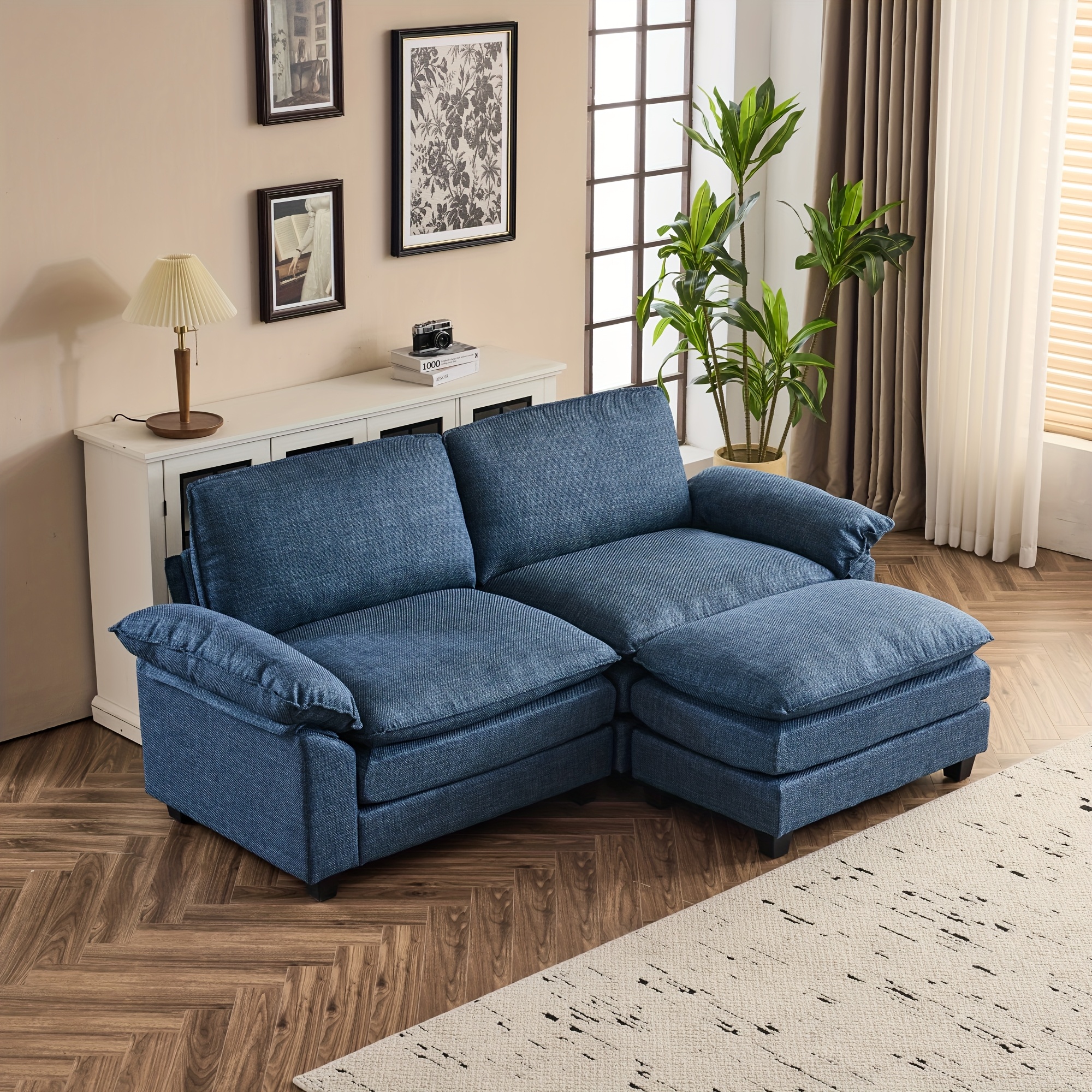 Double-layer modular sofa in chenille teddy velvet
