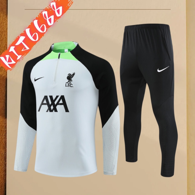 23/24 Liverpool Light gray with green Half Zip Training Kit (Adult Kids Kit)