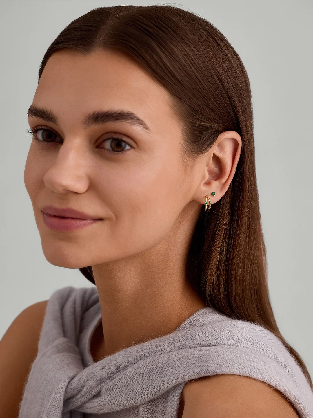 Pave & Prong Emerald Double Hoops