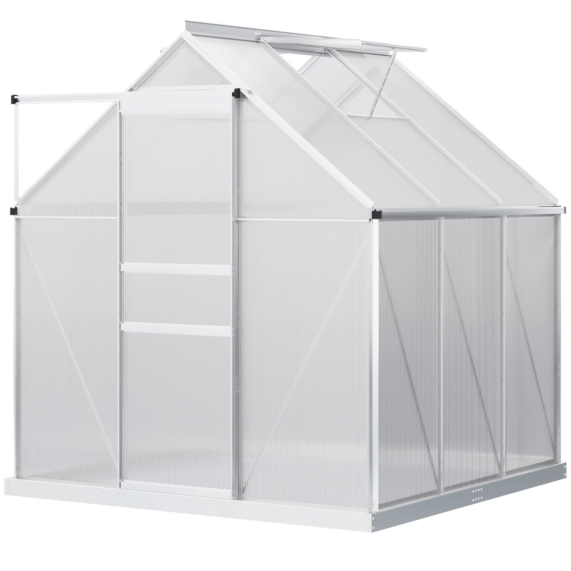 6' x 6' aluminum greenhouse polycarbonate walk-in garden greenhouse vents, sliding doors