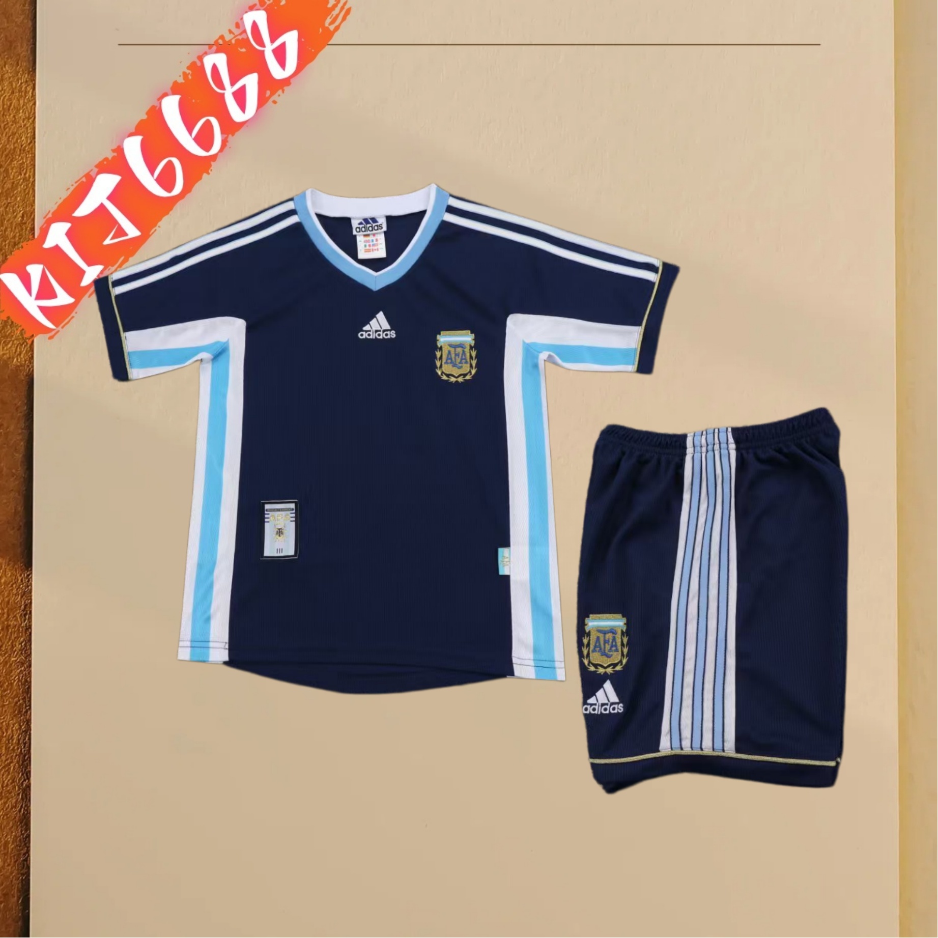 1998 Argentina Away Retro  Football Shirt ( Kids Kit )