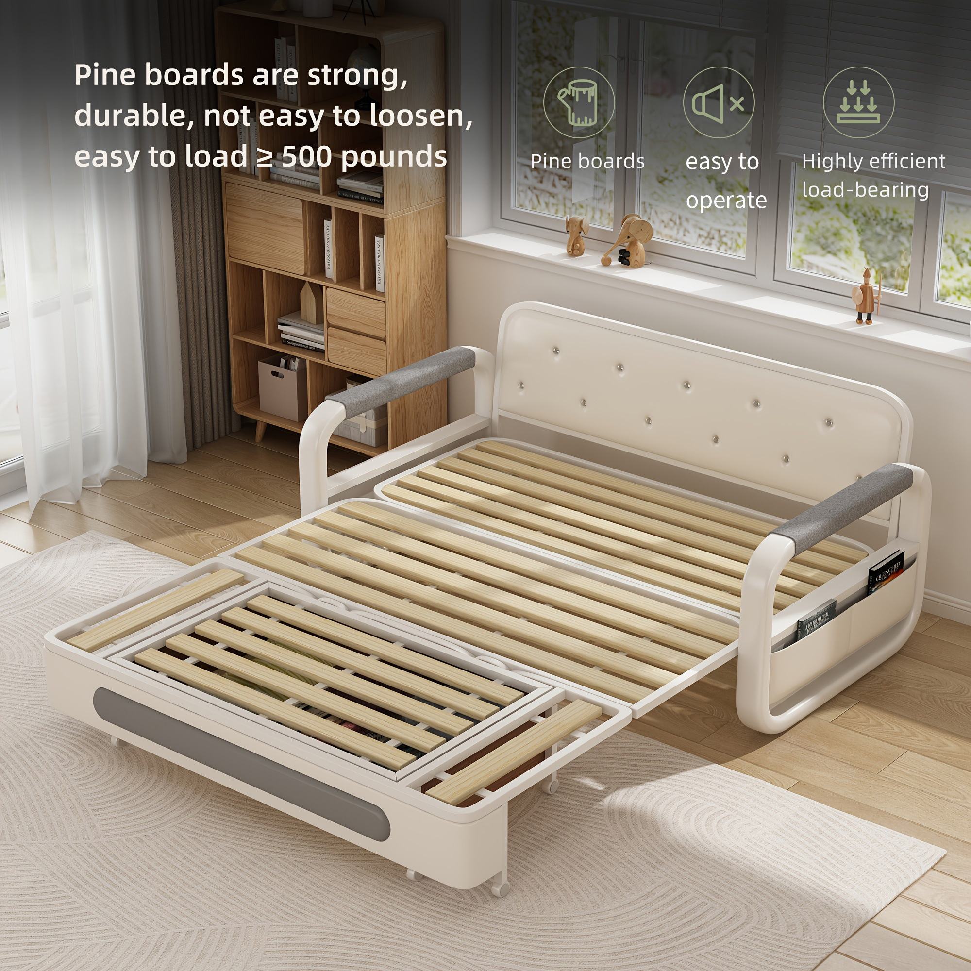 Modern retractable sofa, 2-in-1 pull-out sofa bed, living room sofa with storage chaise lounge, pull-out bed sofa, gray linen fabric sofa