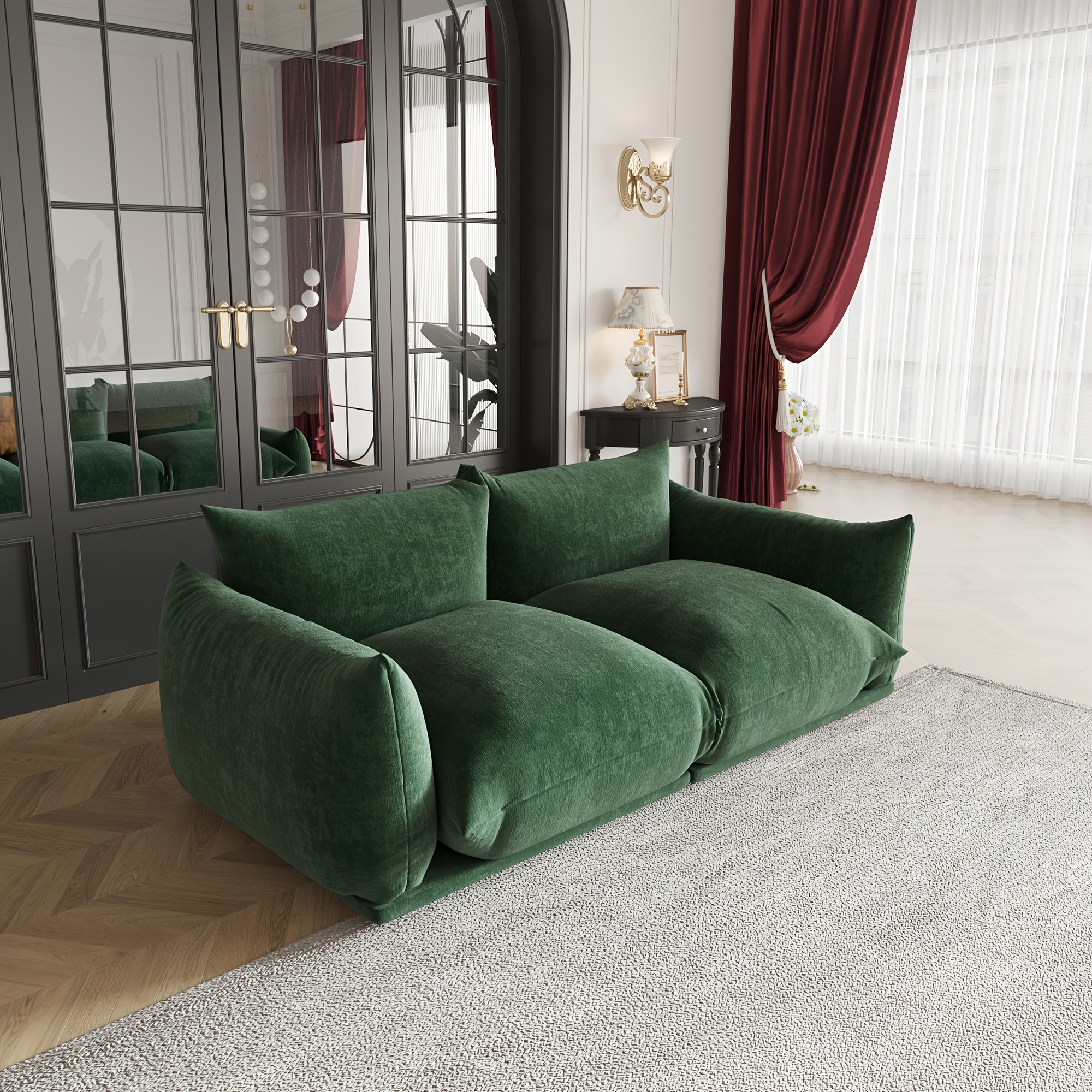 Modern Loveseat Sofa, Velvet Loveseat Sofa with Thick Cushions, 77inch Plush Sofa Furniture, Suitable for Small Spaces, Living Room, Bedroom, Office, Apartment