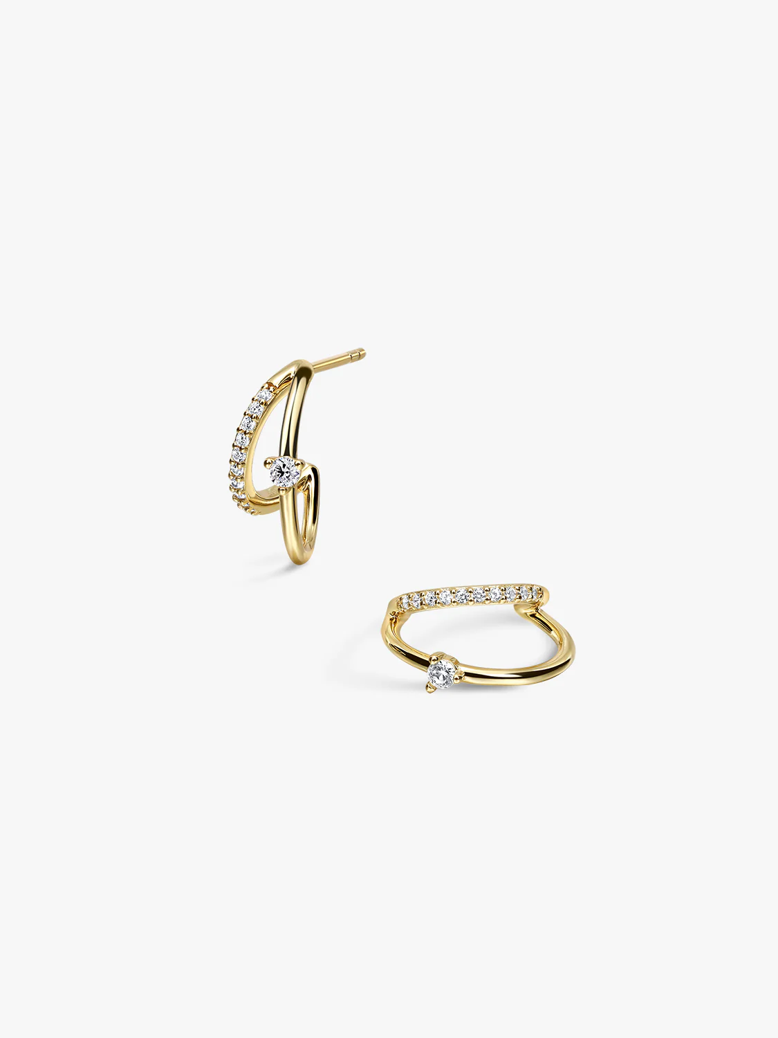 Pave & Prong Diamond Double Hoop Earrings