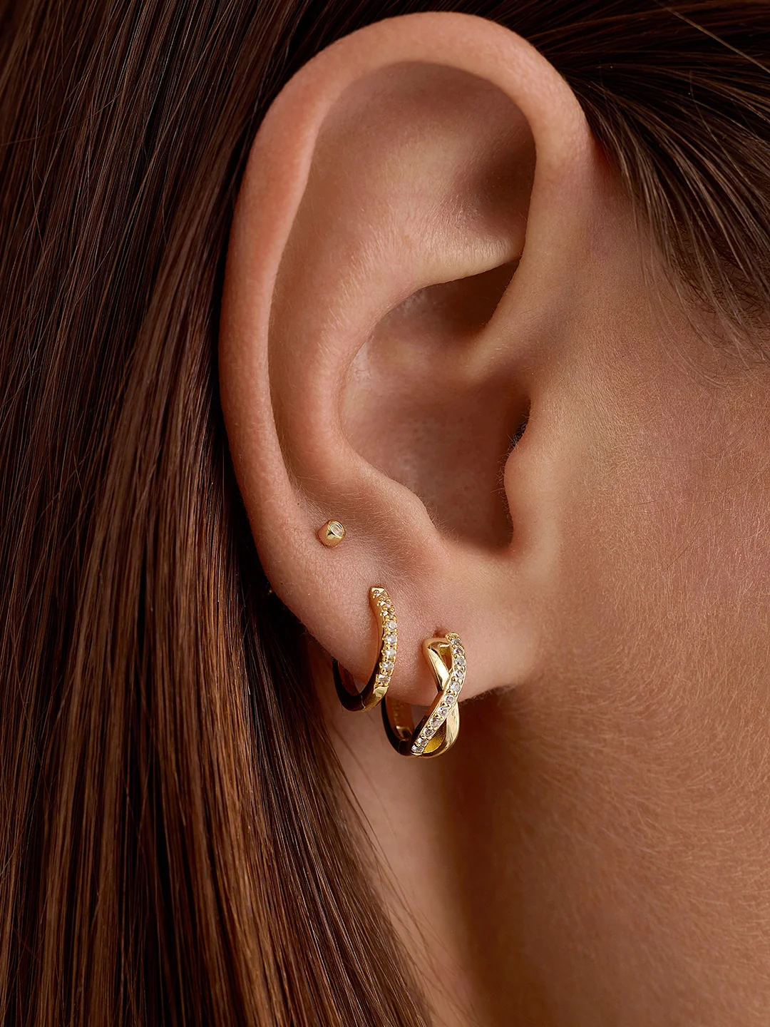 Cross Half Pave Sapphire Huggies