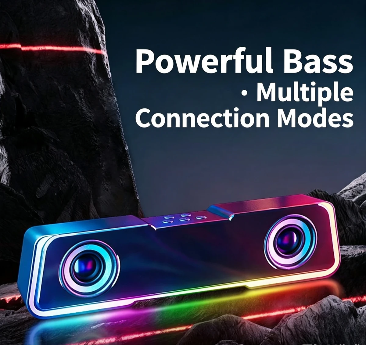 Bluetooth 5.3 RGB Gaming Soundbar, Wired & Wireless Dual Mode Desktop PC Speaker, Stereo Bass Computer Sound Bar for Laptop, Gaming, Movie and Music Playback