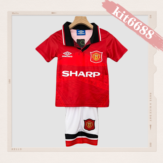 94/96 Manchester United home ground Retro Football Soccer Kids Kit