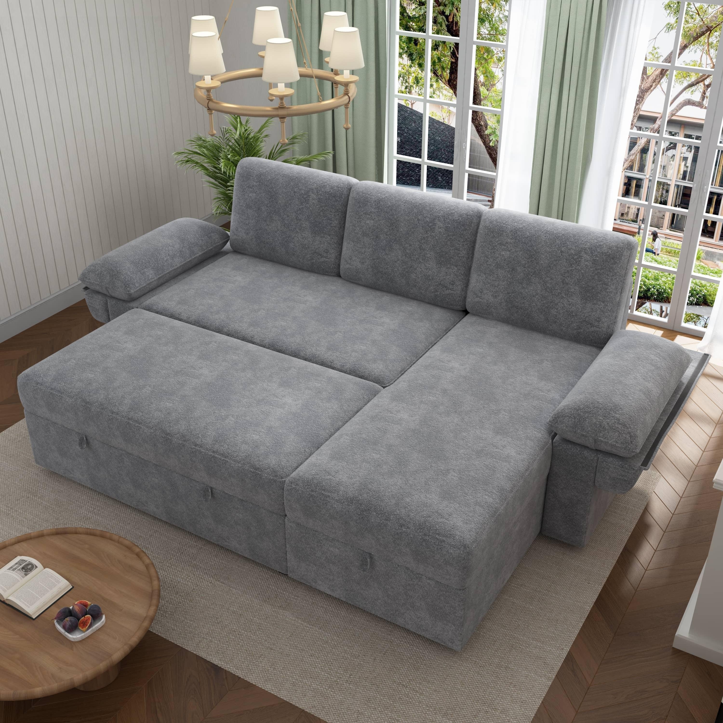 91inch Combination sofa bed with storage, modern convertible sleeper sofa, 2-in-1 pull-out sofa bed with storage, living room sofa bed