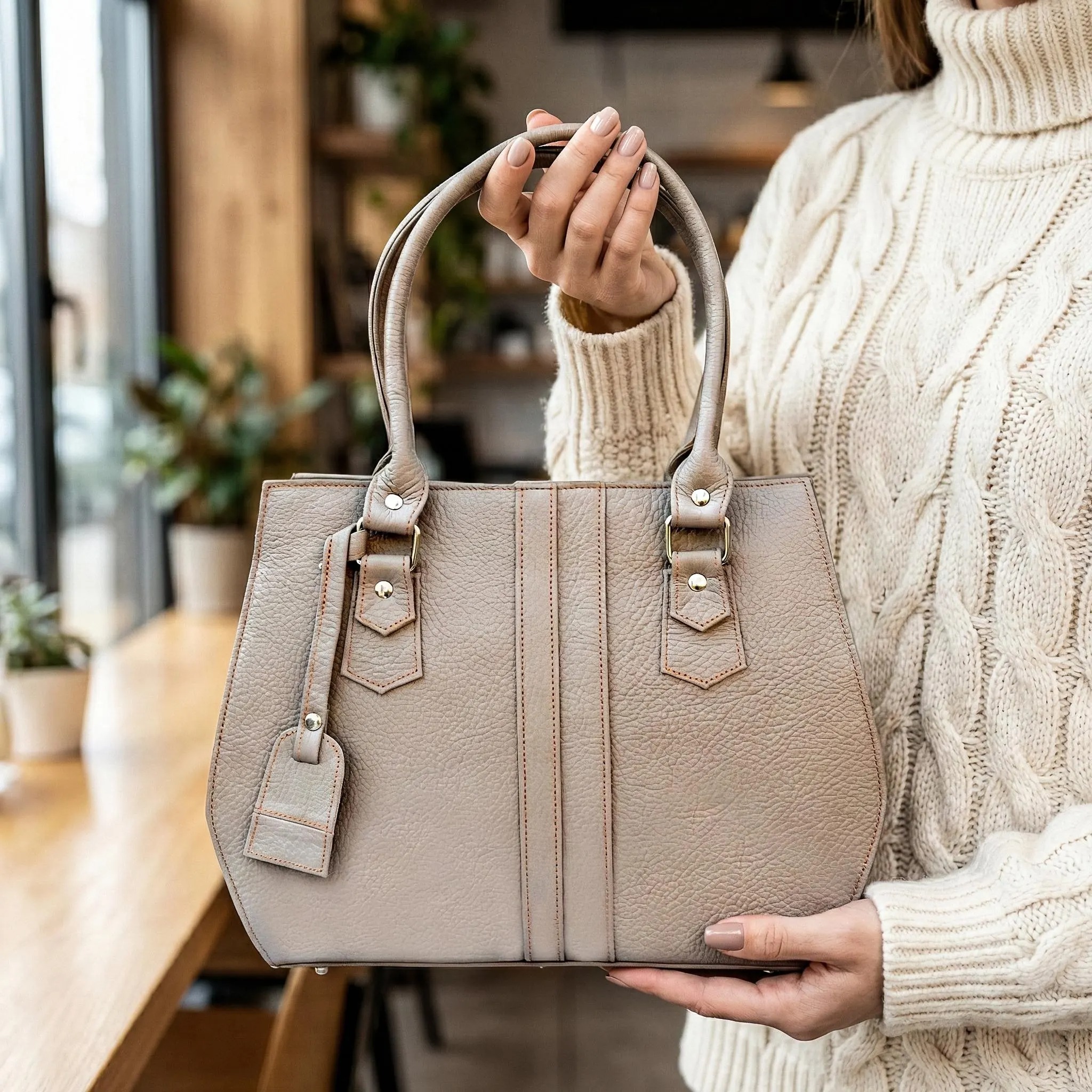 Pebbled Leather Structured Satchel