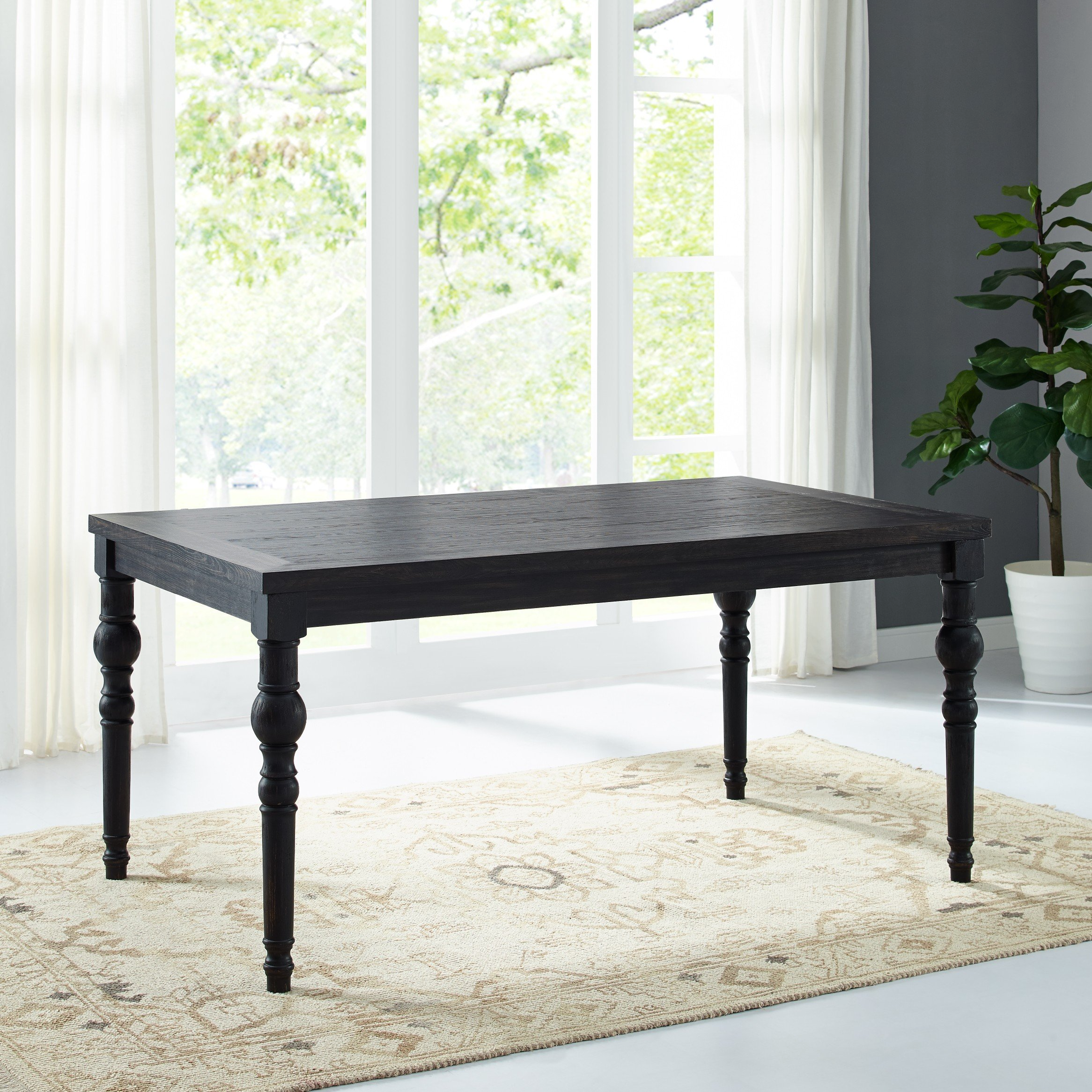 Aneta Urban Style Dark Washed Wood Dining Set: Table, 4 Chairs & Bench, Purple