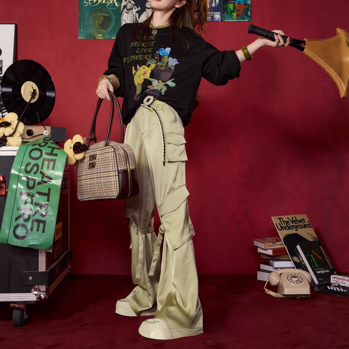 Vintage High-Waist Flared Utility Pants