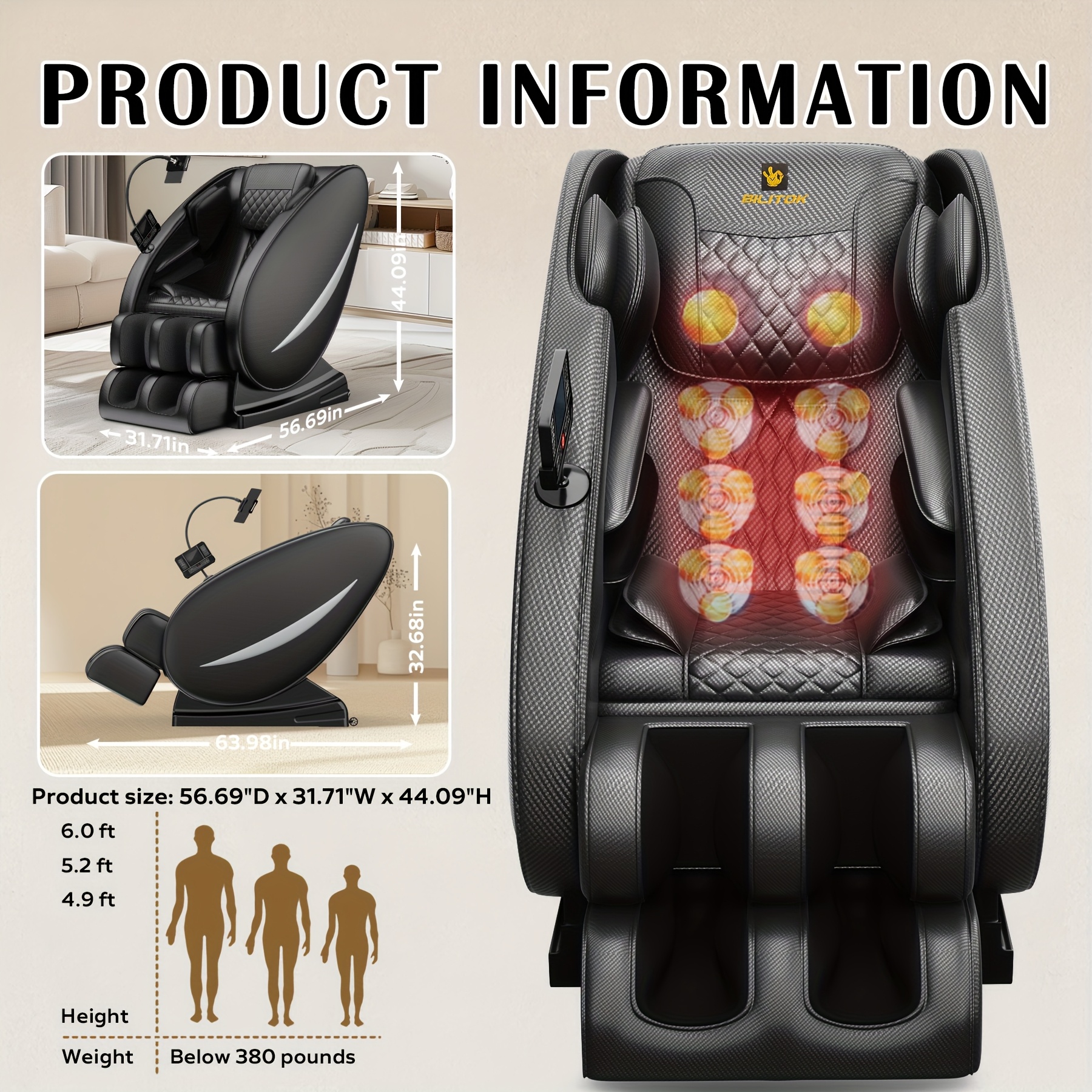 Zero-gravity massage chair recliner, with heating function, full-body massage chair, built-in speakers and touch screen, airbag massage and foot rollers, an ideal Christmas gift for both men and women, electronic neck and back massager