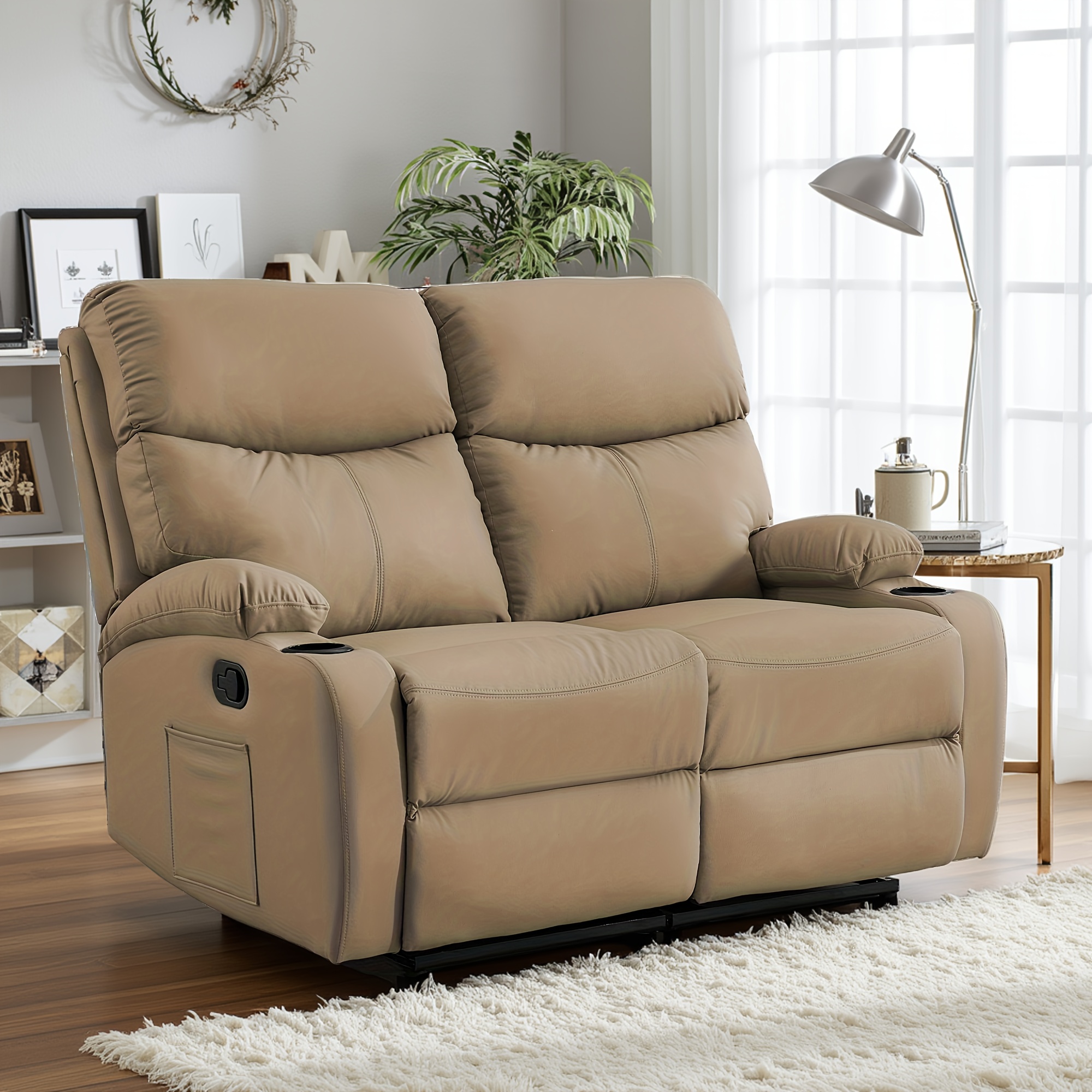 Double recliner, double adjustable recliner with side pockets, manual recliner sofa suitable for the living room, home recliner sofa set, sofa with recliners, double sofa suitable for the living room and home theater