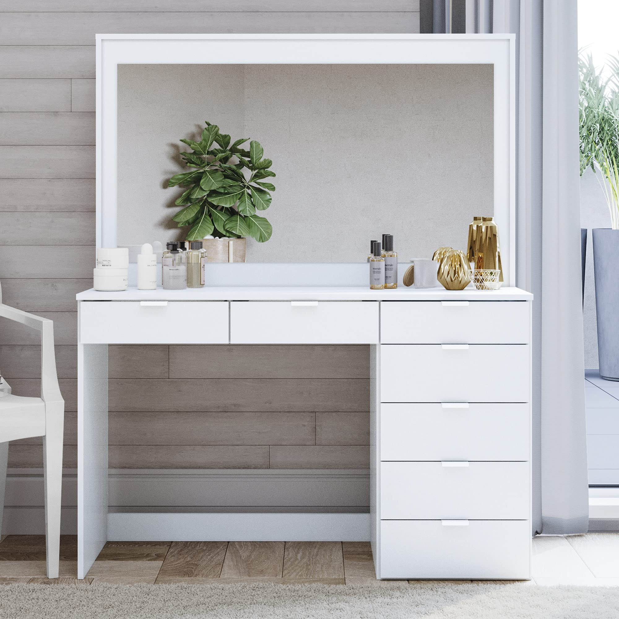 Dressing Table, 7 Drawers Large Mirror, Hollywood Style