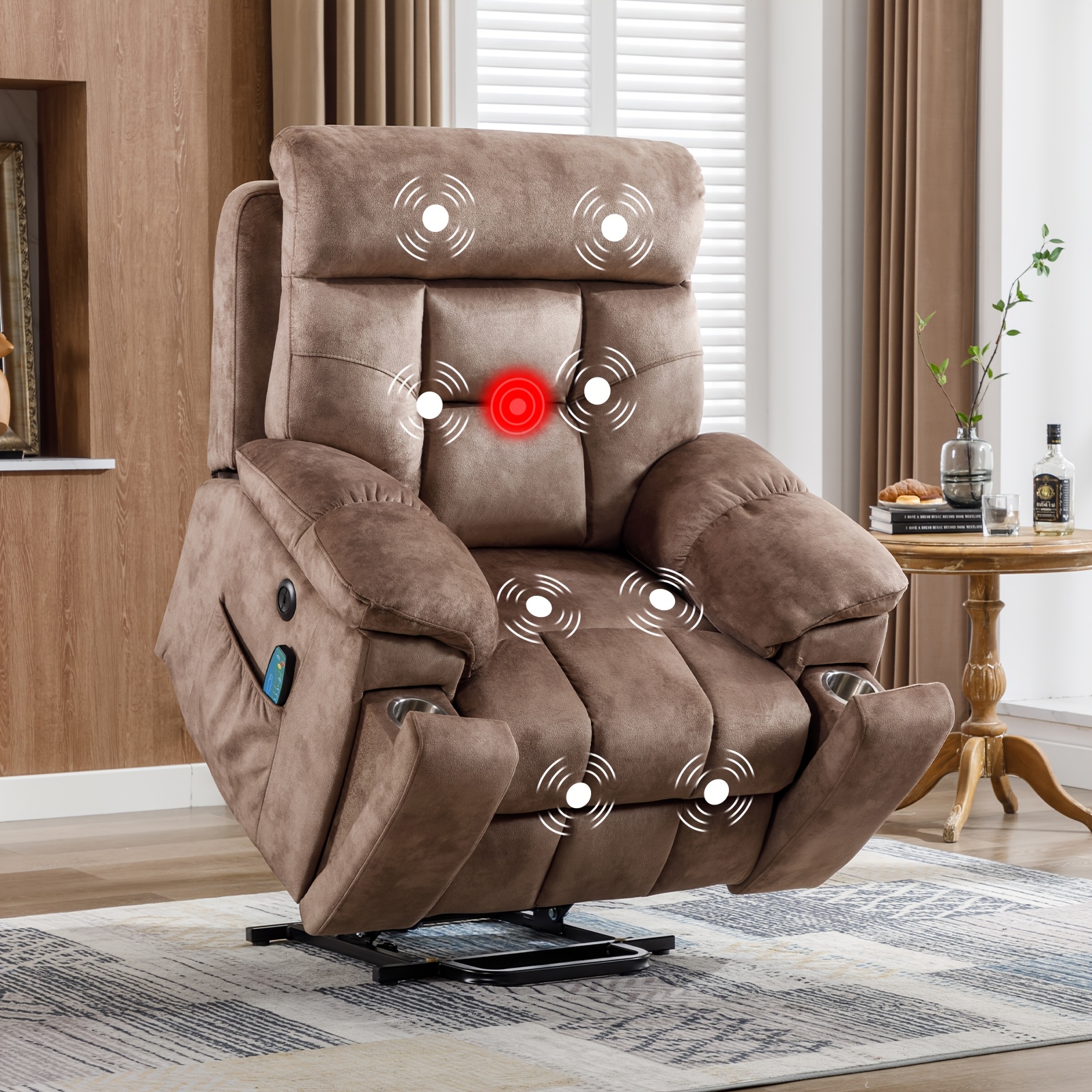 [Electric Reclining Chair] Extra Large and Tall Electric Reclining Chair| Extra-wide and ultra-thick padded recliner, equipped with 2 cup holders, side pockets, USB port, massage and heating functions, designed specifically for the elderly