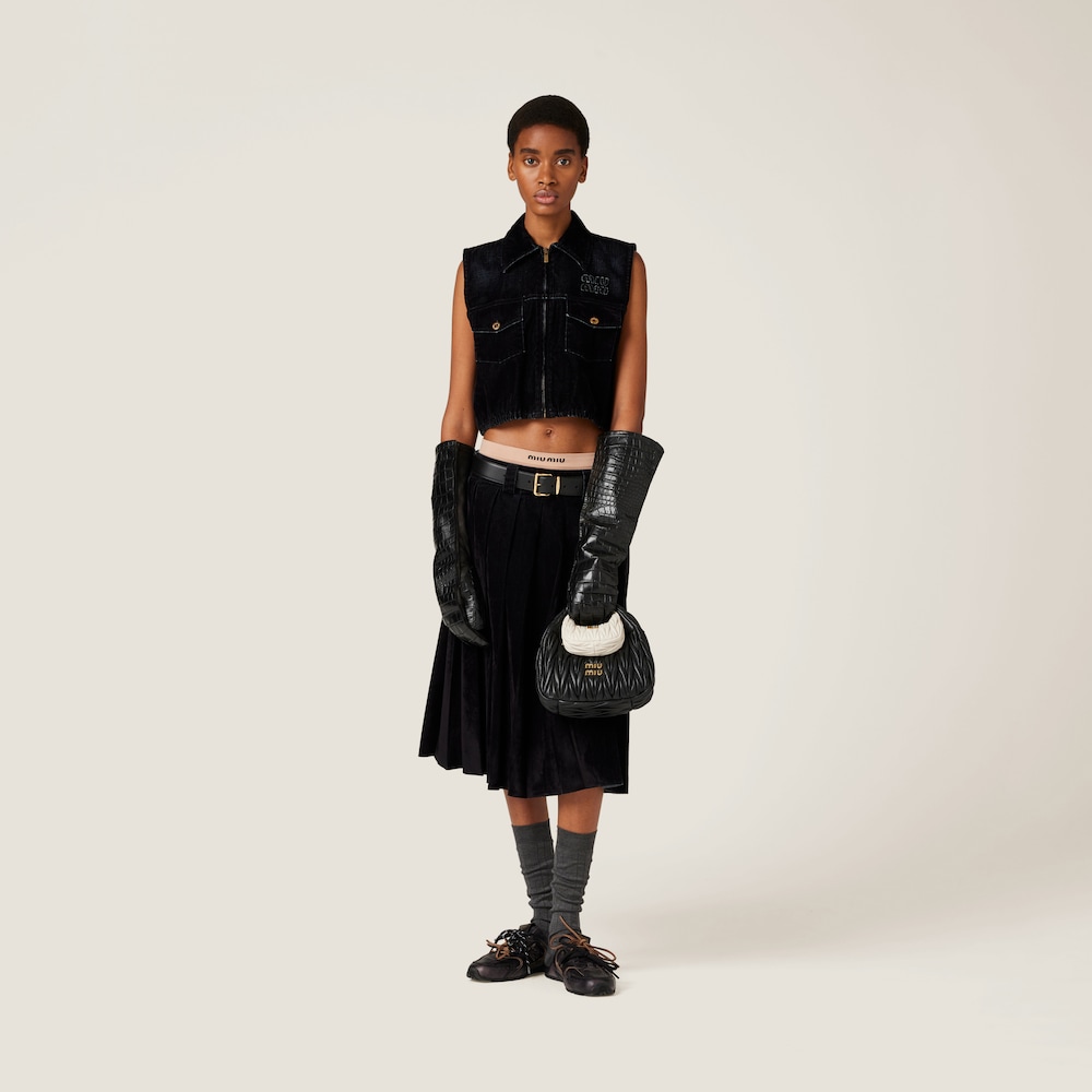 Washed flocked chambray top