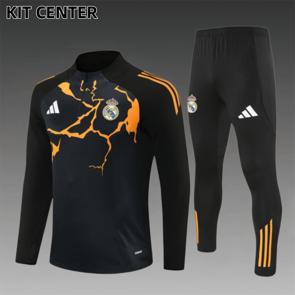 25/26 Real Madrid black-orange Half Zip Training Kit (Adult Kids Kit)