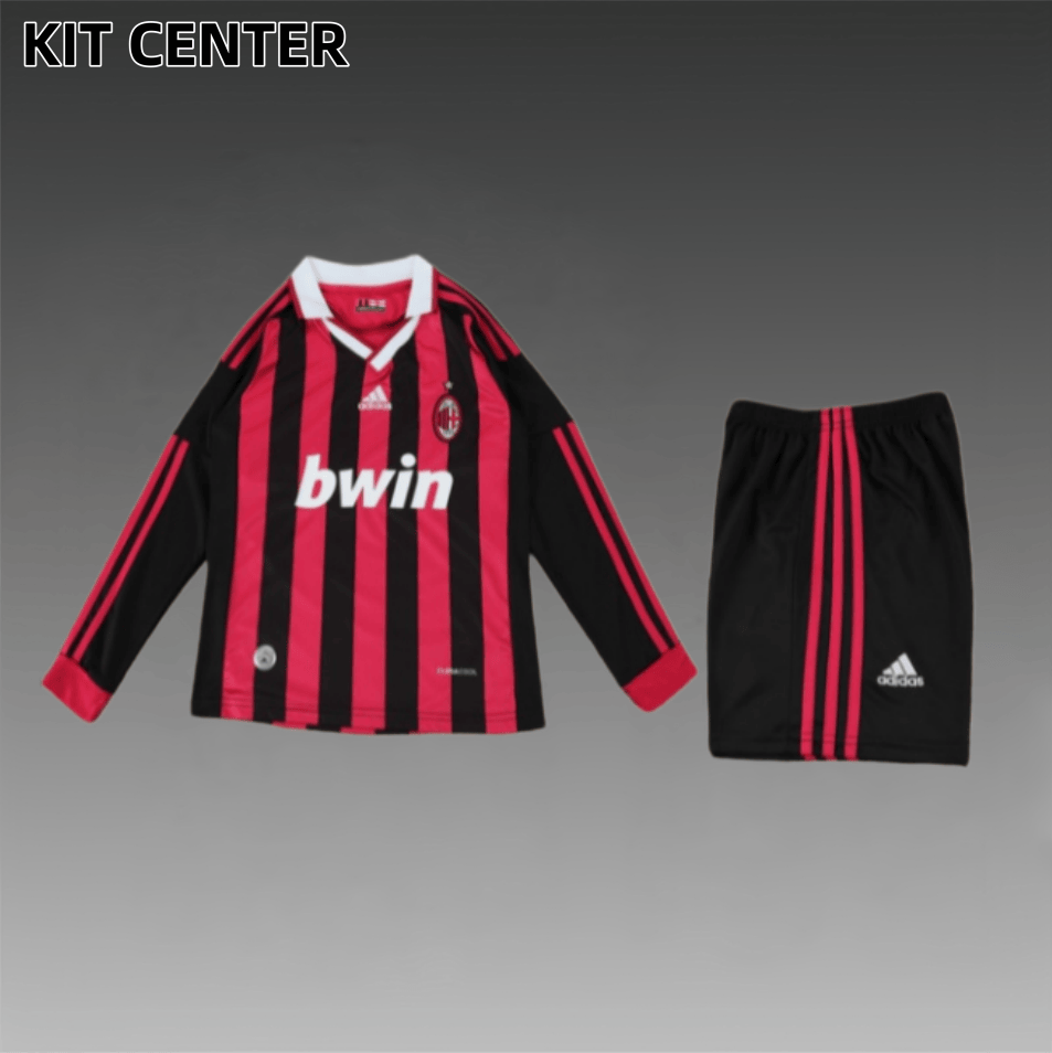 2009/2010 AC Milan home long sleeves Retro Football Jersey (Kids Kit)