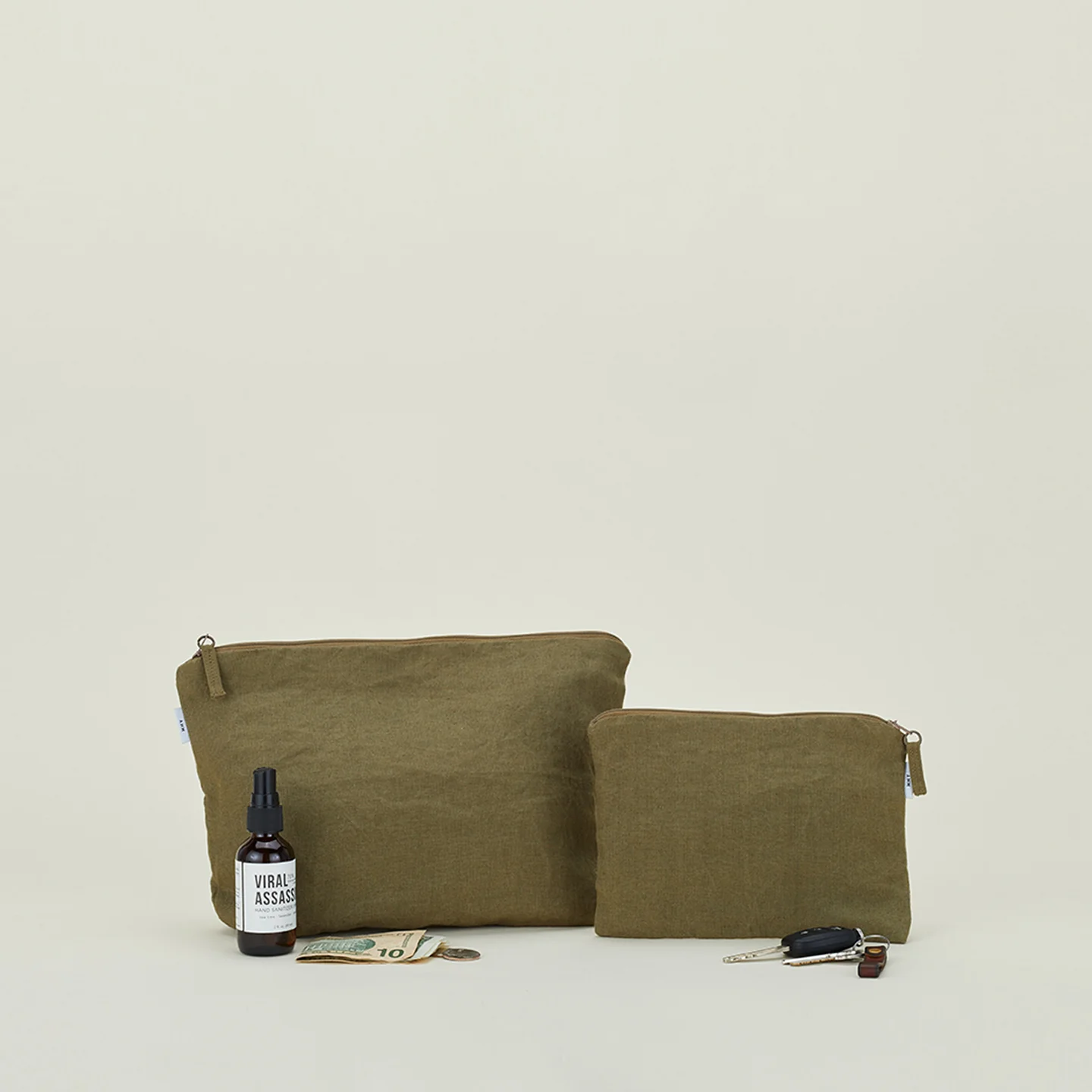 Simple Linen Zipper Pouch - Olive
